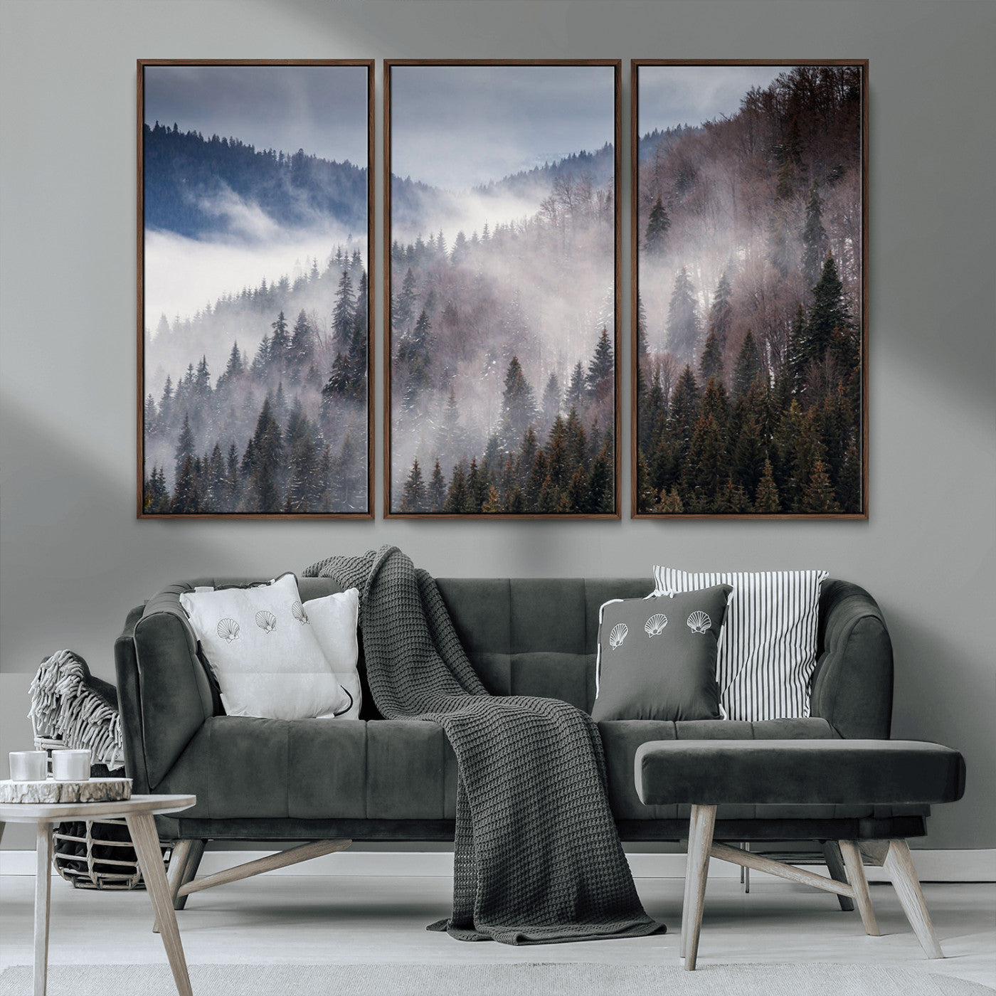 MGV-FC-48X32-3P - Beautiful Rising Fog in Winter Mountain Landscape - Framed Rising Fog in Winter Mountain Canvas