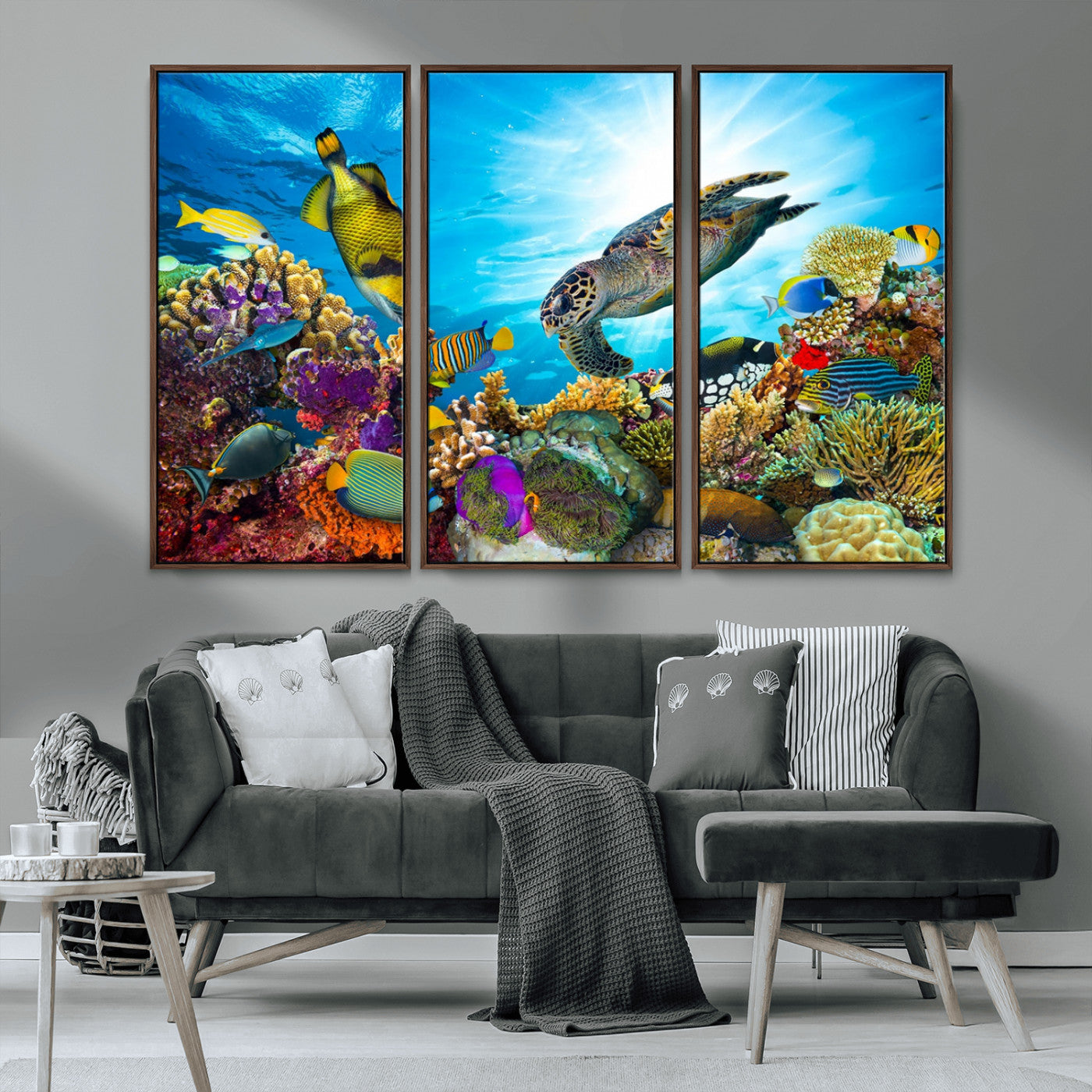 MGV-FC-48X32-3P - Sea Turtle Coral Reef Wall Art Print – Colorful Underwater Canvas Print – Tropical Ocean Marine Life Artwork – Perfect for Coastal Home Decor