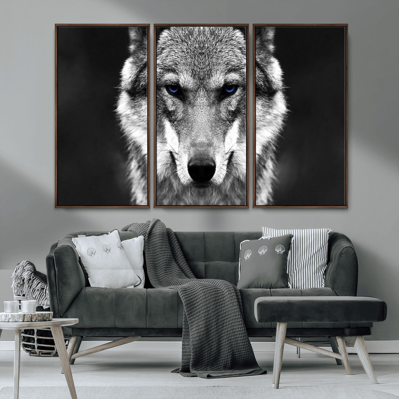 MGV-FC-48X32-3P - Black and White Wild Wolf Wall Art Canvas Print
