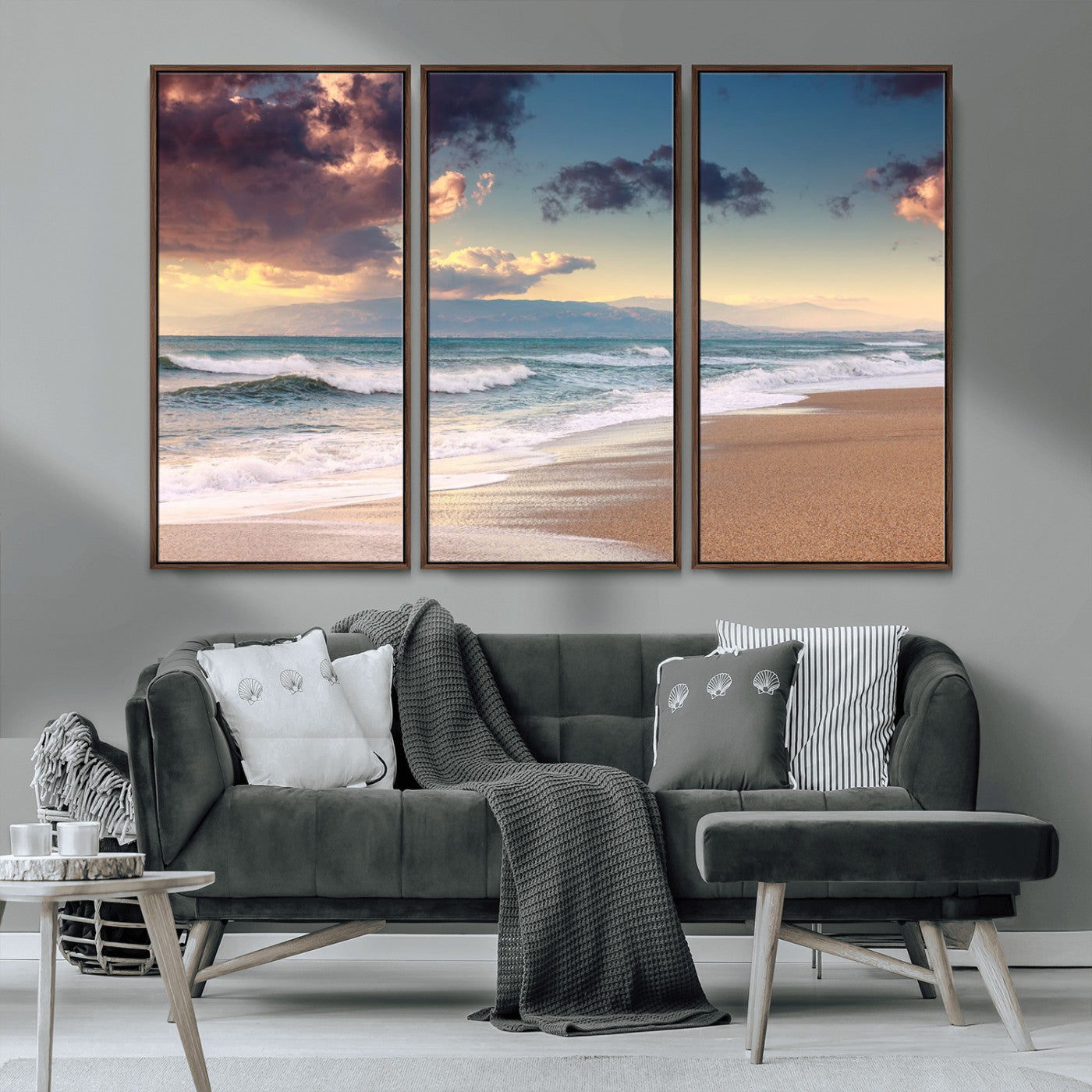 MGV-FC-48X32-3P - Cloudy Weather Beach Sunset Canvas Print | Sunrise Wall Art Canvas Print