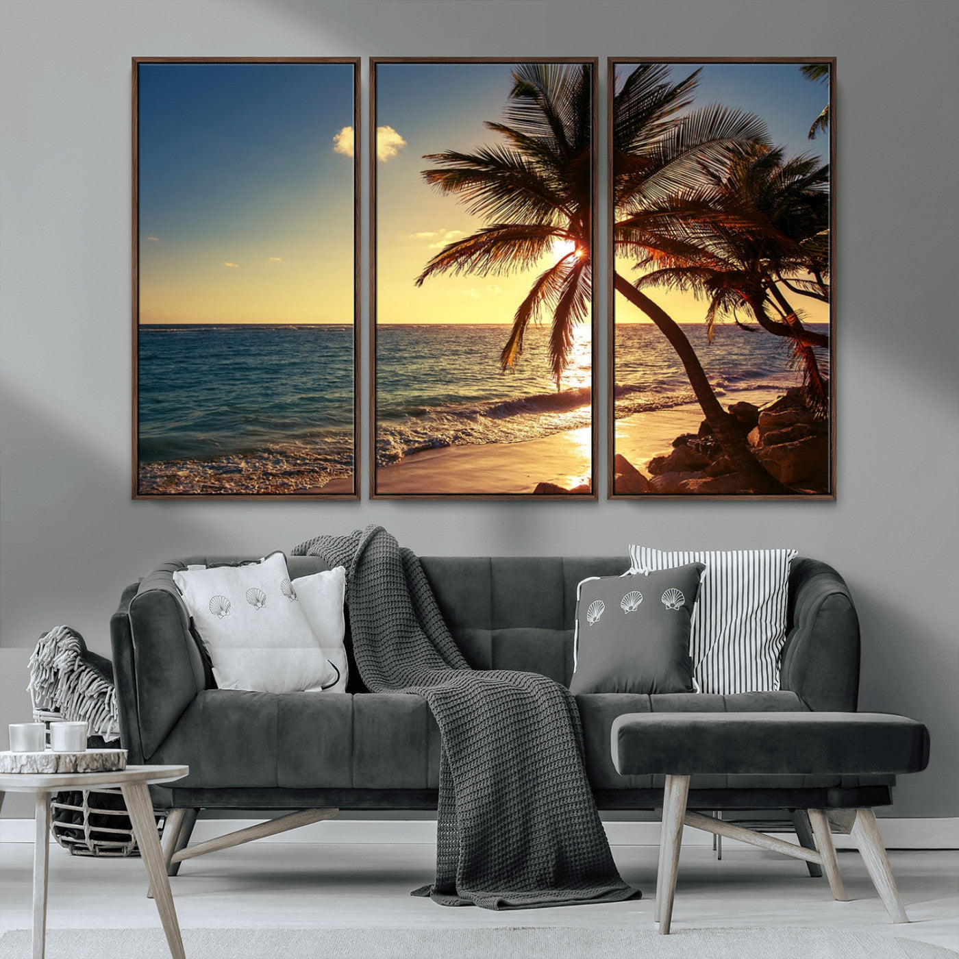 MGV-FC-48X32-3P - Sunset Palm Trees Wall Art Canvas Print
