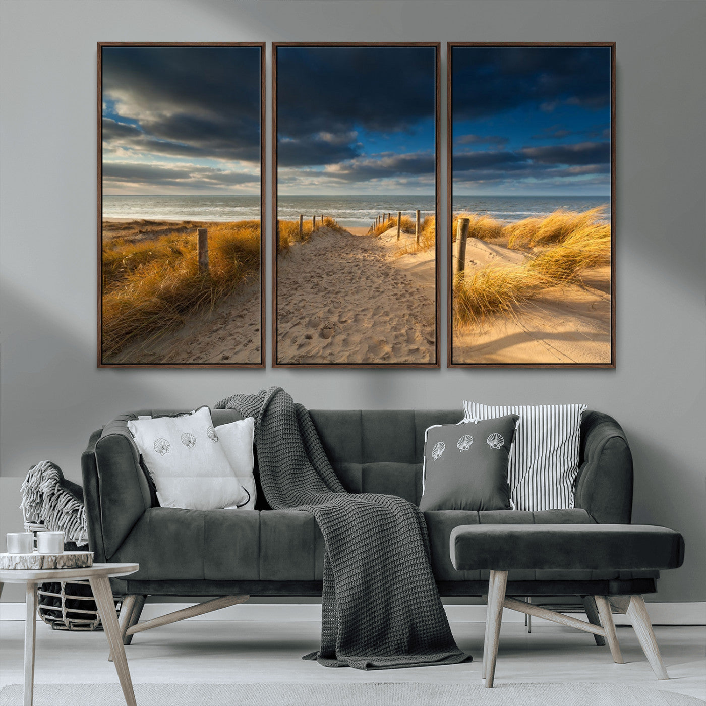 MGV-FC-48X32-3P - Ocean Beach Dark Clouds Wall Art Canvas Print