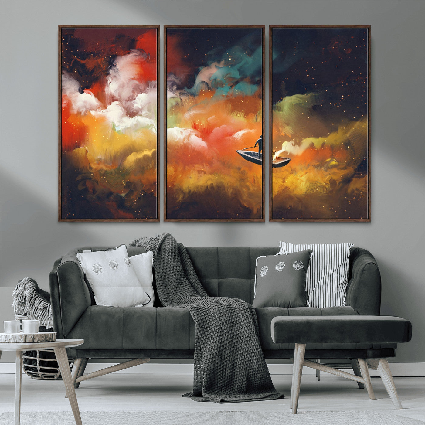 MGV-FC-48X32-3P - Surreal Space Adventure Canvas Wall Art – Dreamlike Abstract Galaxy Print – Framed and Ready to Hang for Living Room or Bedroom Decor