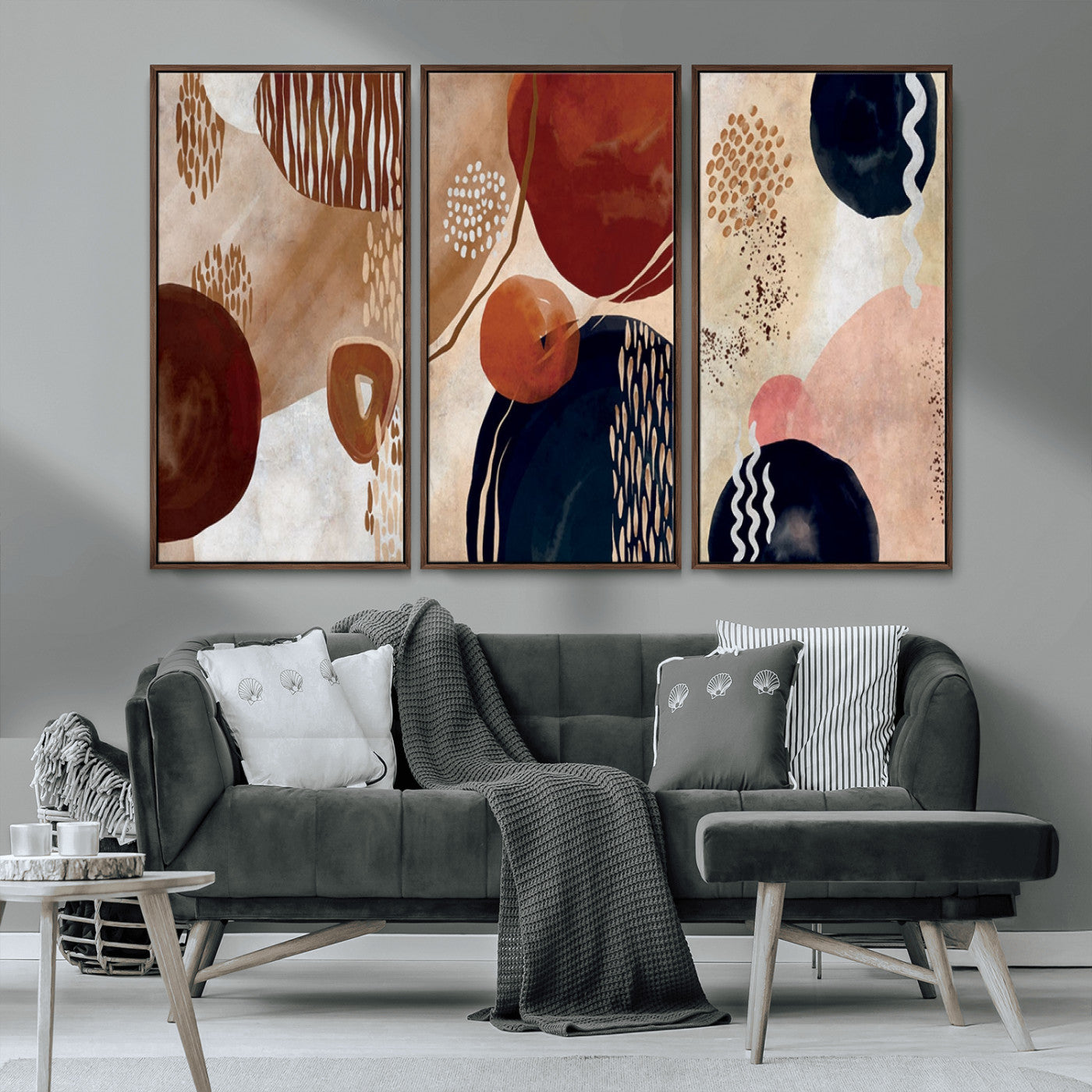 MGV-FC-48X32-3P - Boho Wall Art Canvas Print Set Mid-Century Prints Bohemian Wall Artwork Prints Boho Neutral