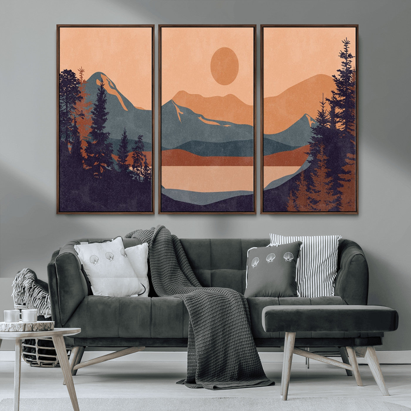 MGV-FC-48X32-3P - Modern Boho Sunset Canvas Print, Mountain Landscape Triptych – Giclée Canvas Art Print for Living