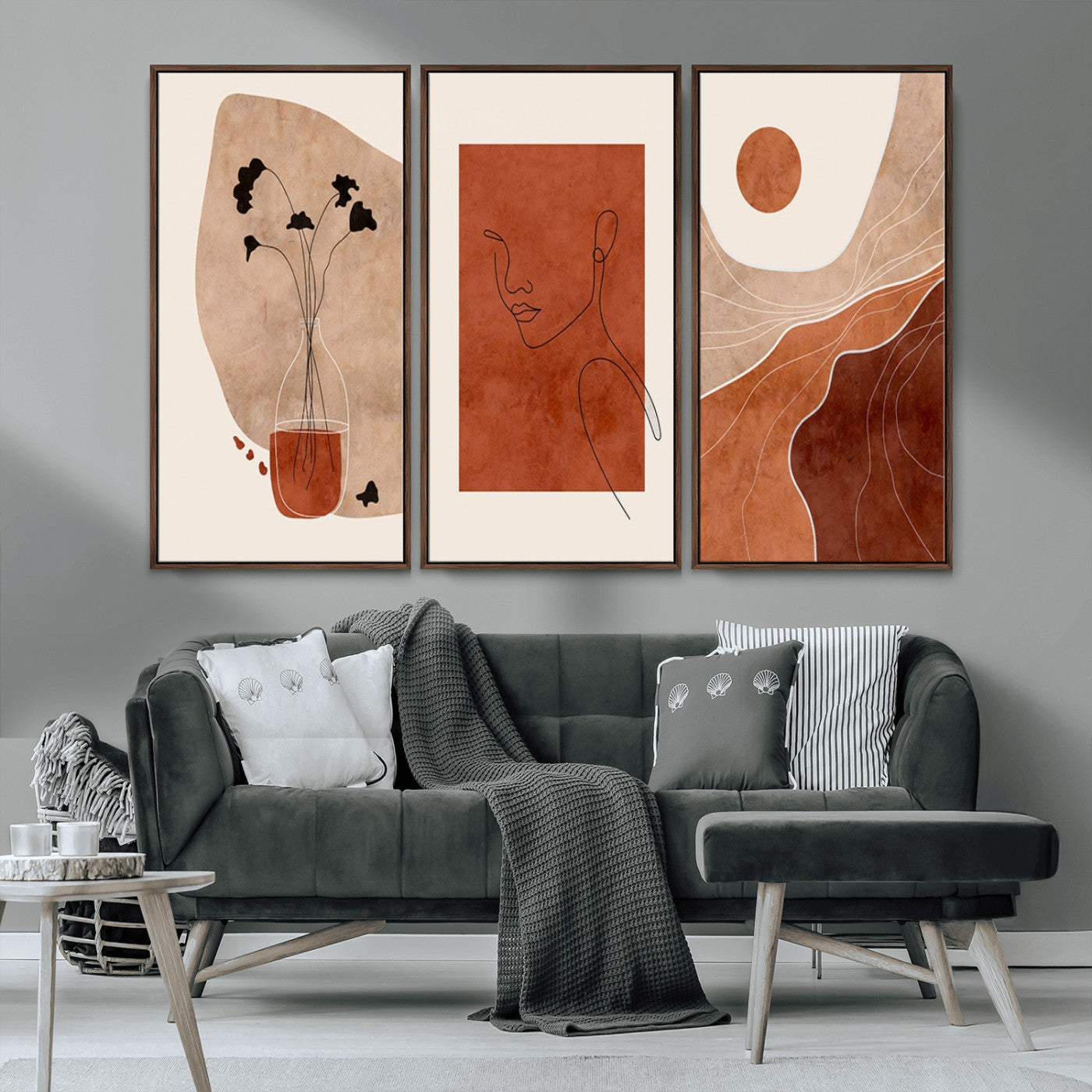 MGV-FC-48X32-3P - Boho Sunset Mountain Canvas Print, Modern Boho Sunset Mountain Landscape Triptych – Giclée Canvas