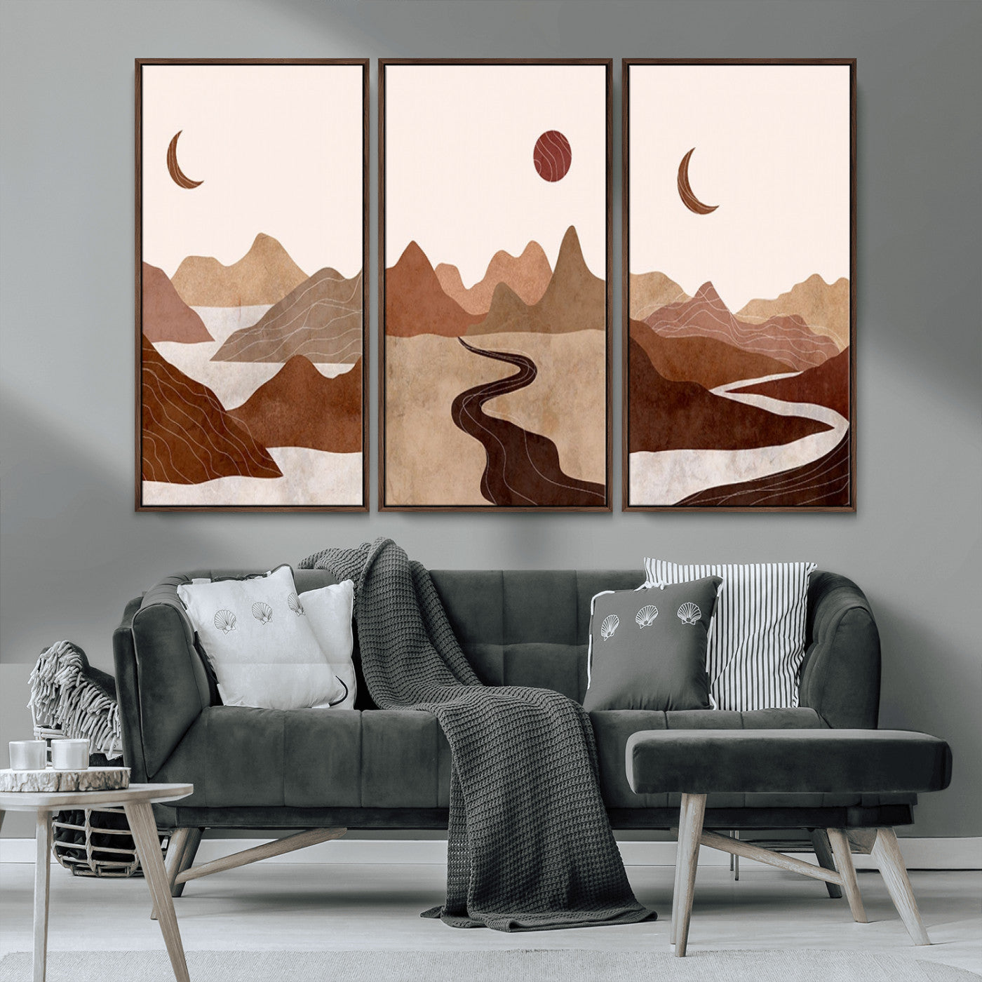 MGV-FC-48X32-3P - Boho Wall Art Canvas Print Set Mid-Century Prints Bohemian Wall Artwork Prints Boho Neutral