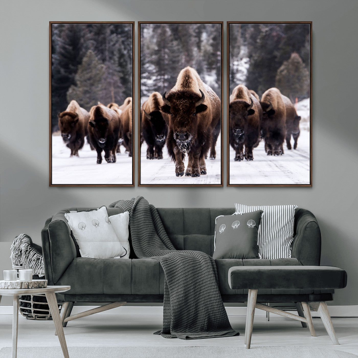 MGV-FC-48X32-3P - Bison Wall Art Canvas Print- Bison Herd Canvas Wall Art – Majestic Wildlife Photography – Framed and Ready to Hang Nature-Inspired Art - Buffalo Wall Art Print