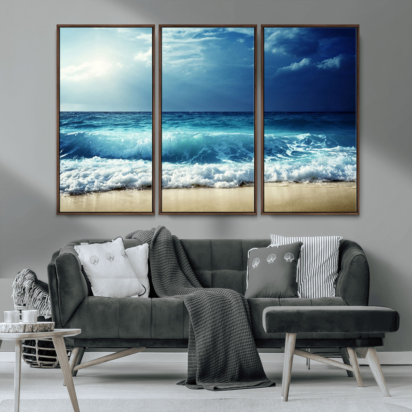 MGV-FC-48X32-3P - Majestic Ocean Wave Wall Art Canvas | 3 Panel Large Seascape Print for Living Room, Bedroom, Office Decor, Ready to Hang