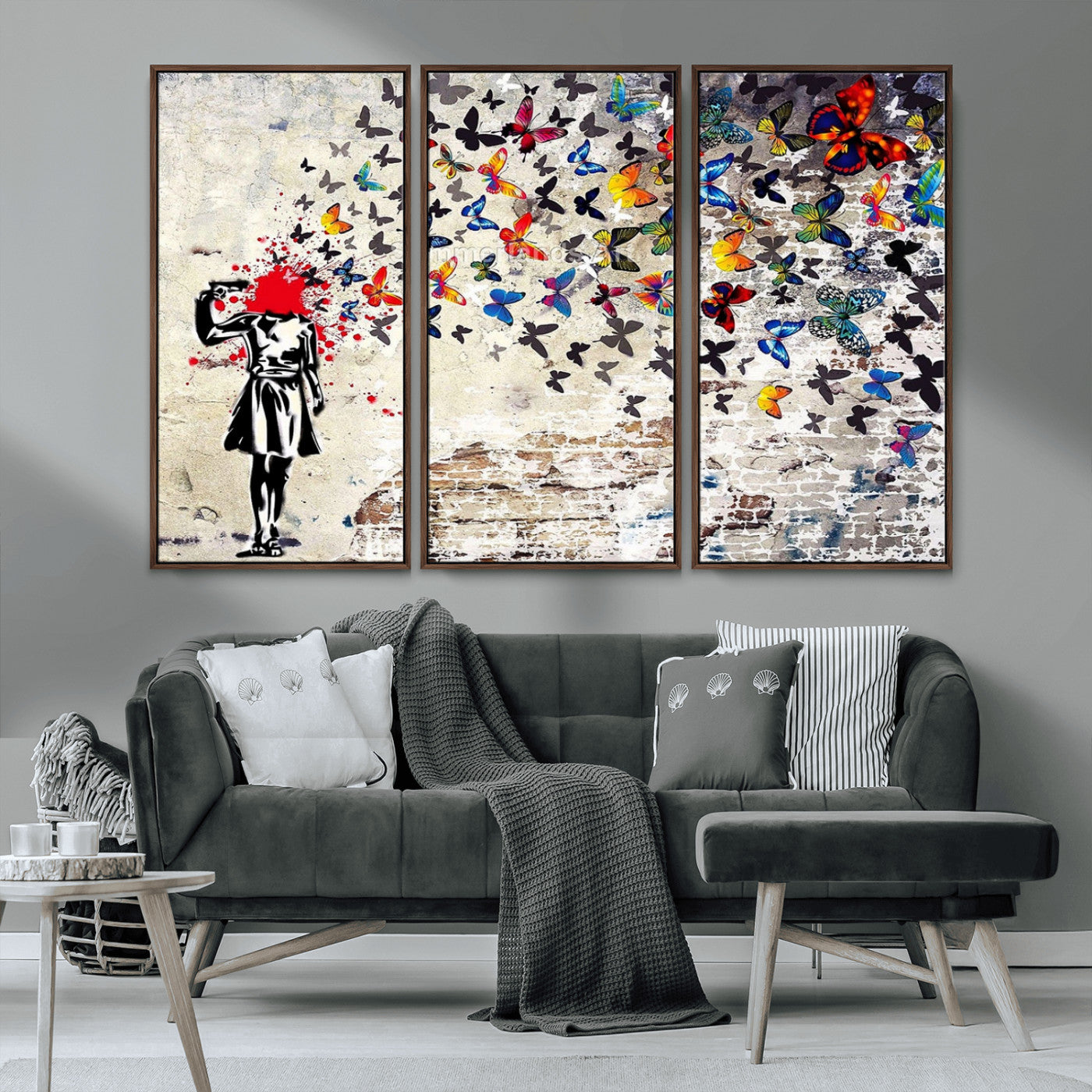 MGV-FC-48X32-3P - Banksy Art Butterfly Girl Explosion Canvas Art – Vibrant Urban Graffiti for Modern Interiors - Ready to Hang