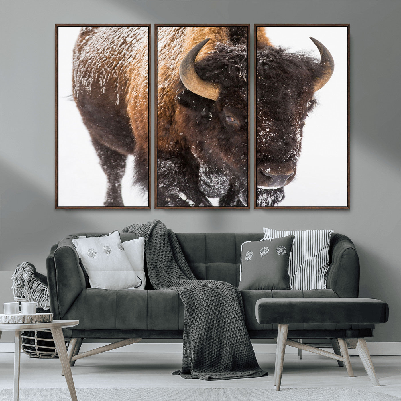 MGV-FC-48X32-3P - Bison Wall Art Canvas Print For Farmhouse, Wild Animal Wall Art