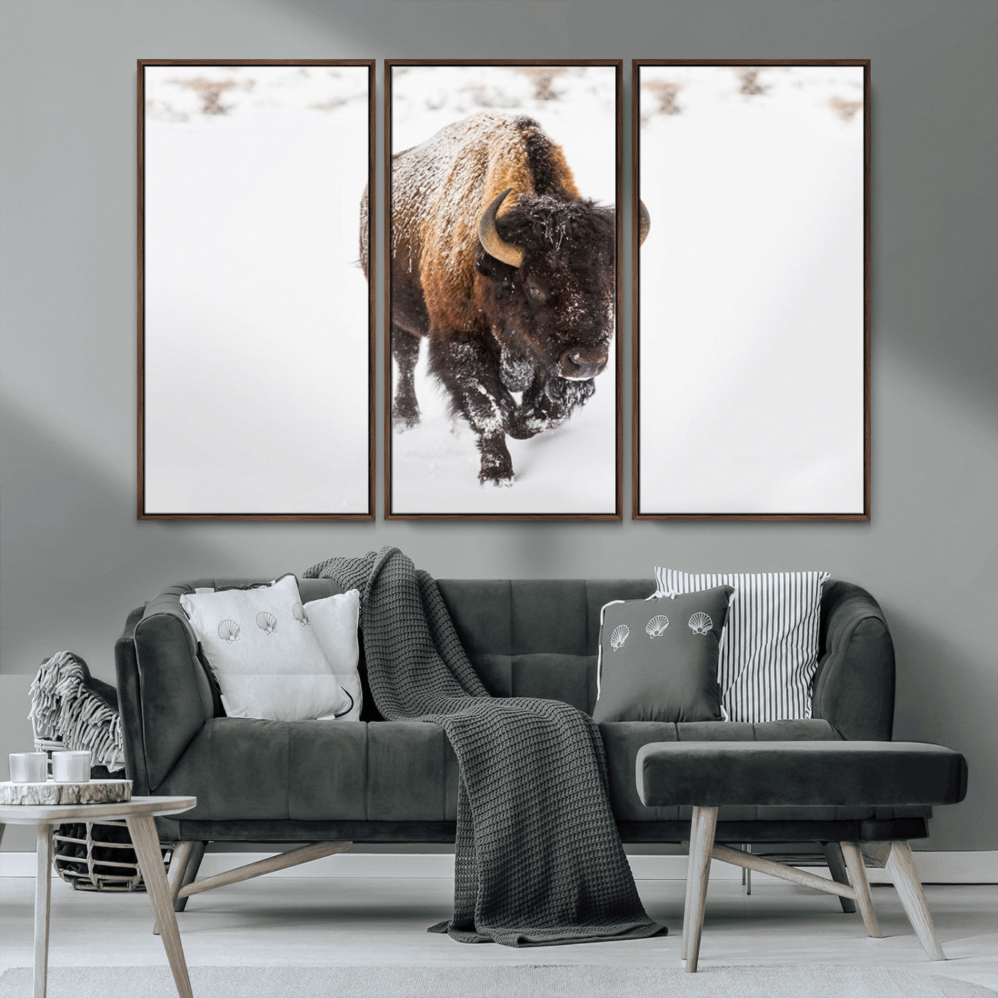 MGV-FC-48X32-3P - Bison Winter Wall Art Canvas Print For Farmhouse Decor