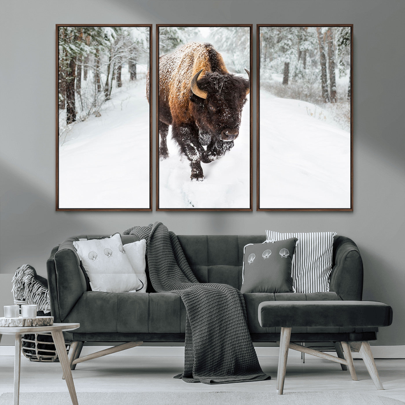 MGV-FC-48X32-3P - Bison Wall Art Canvas Print For Farmhouse, Animal Canvas Print, Wild Animal Wall Art