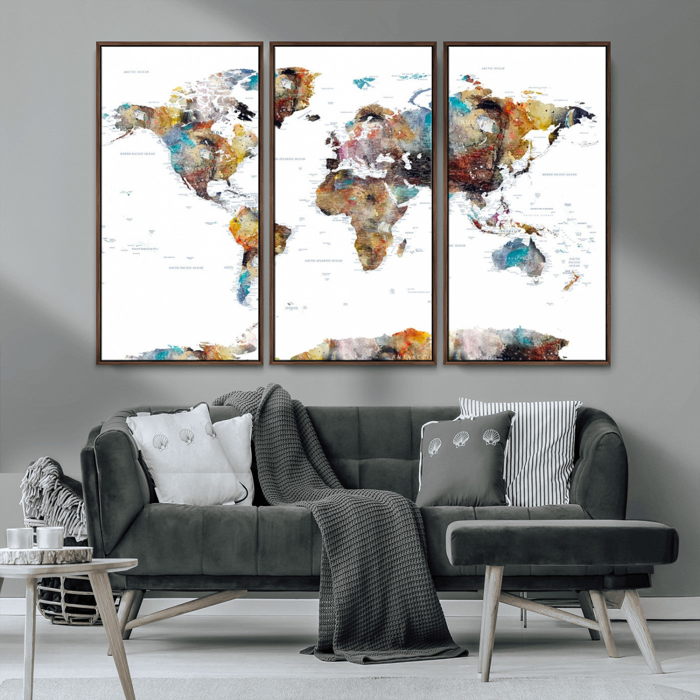 MGV-FC-48X32-3P - Push Pin World Map Canvas Print – Framed Wall Art for Couples to Track Their Travels – Anniversary