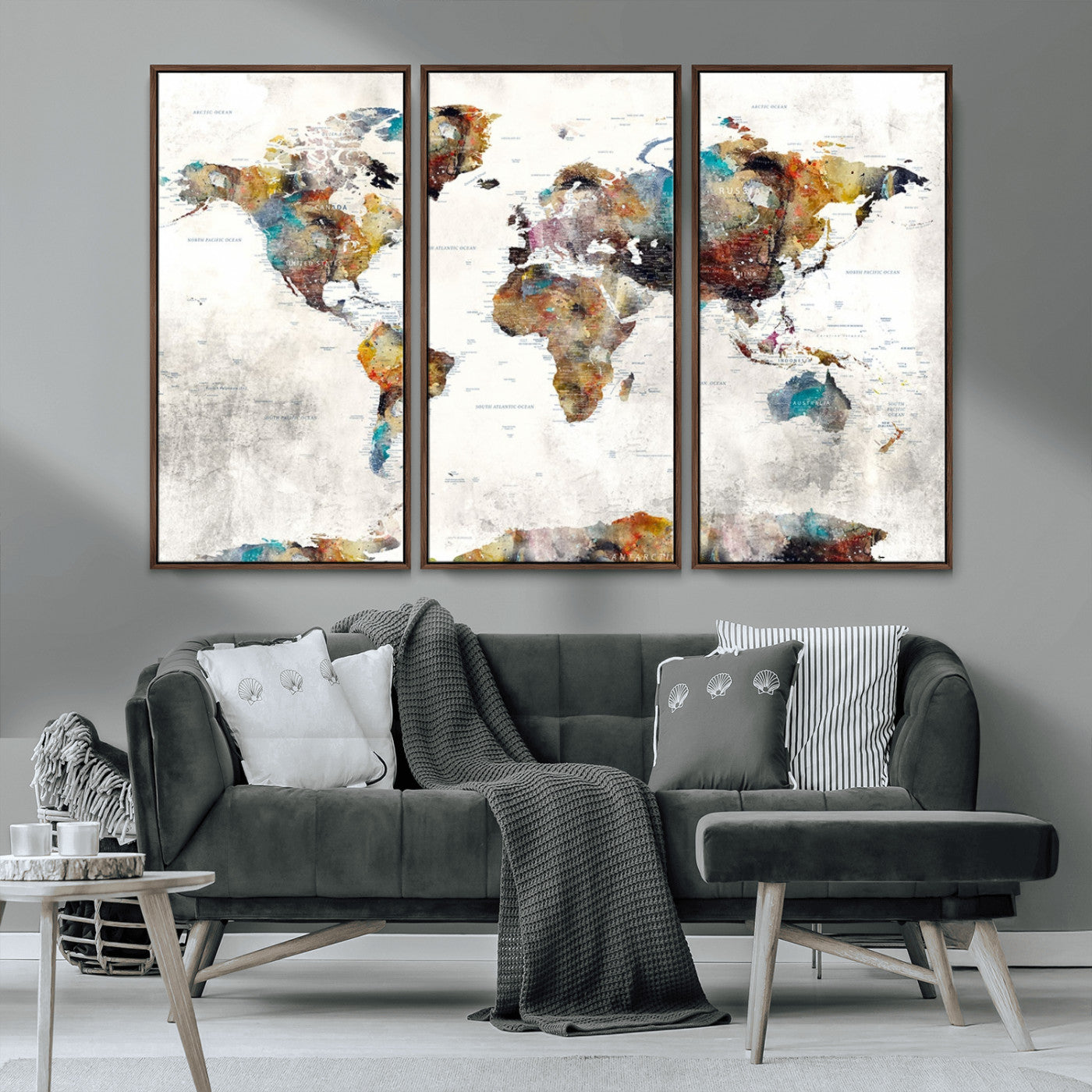 MGV-FC-48X32-3P - Push Pin World Map Canvas Print – Framed Wall Art for Couples to Track Their Travels – Anniversary
