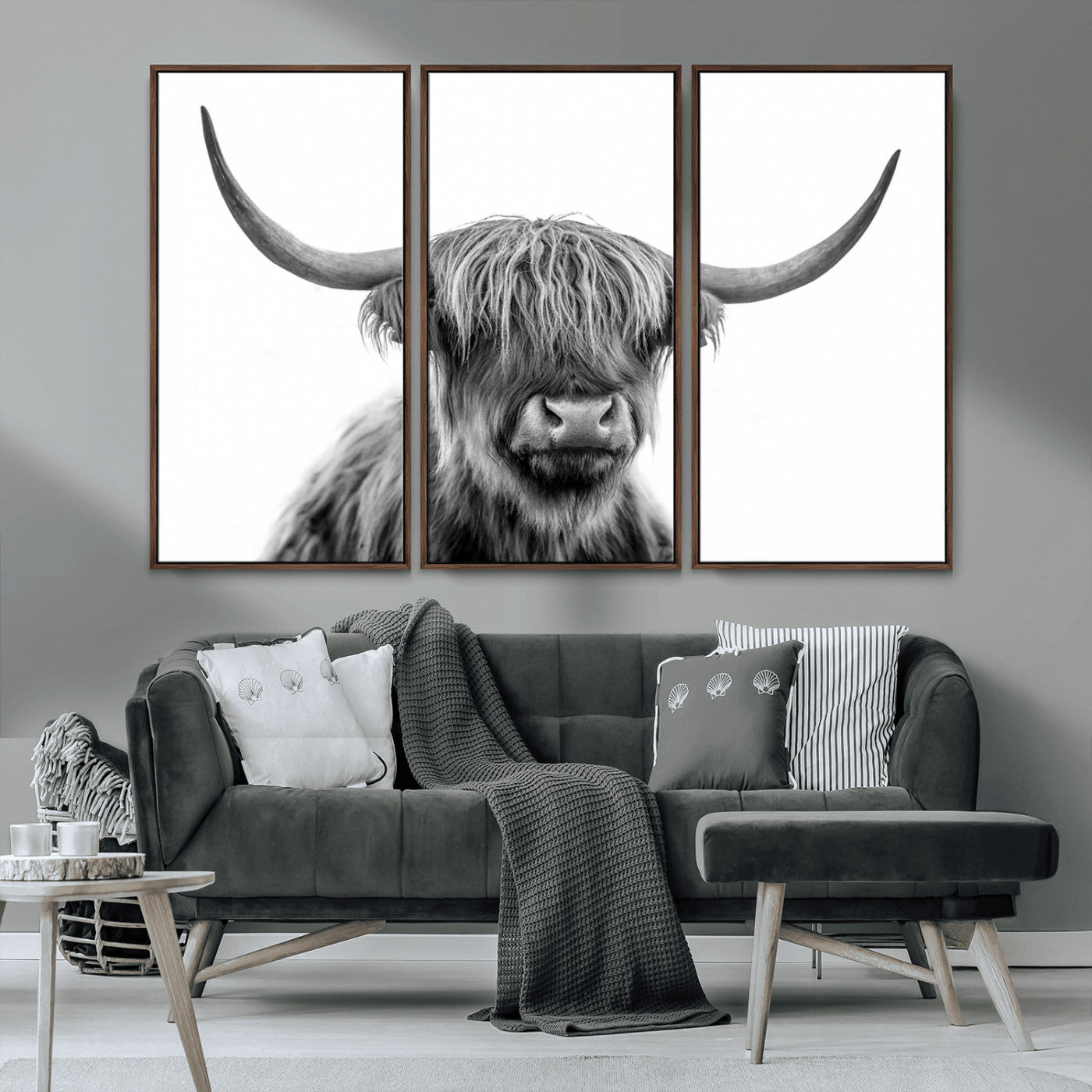 MGV-FC-48X32-3P - Scottish Highland Cow Cattle Art Print Wall Art Canvas Print for Farmhouse Decor, Framed Scottish