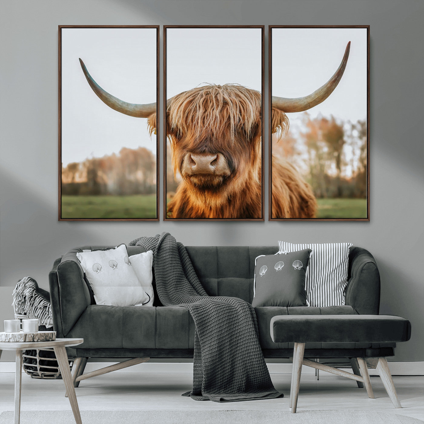 MGV-FC-48X32-3P - Highland Cow Animal Scottish Cattle Art Print Farmhouse Wall Art Canvas Print