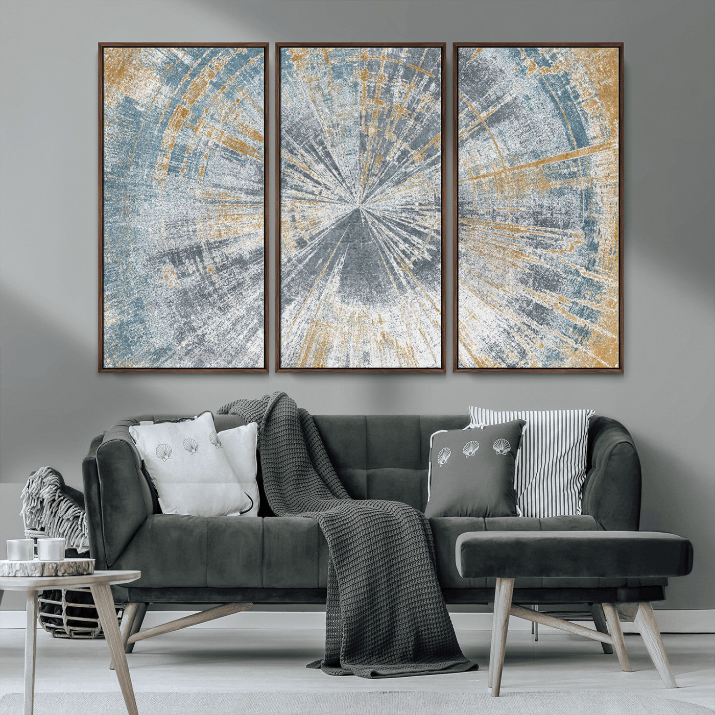MGV-FC-48X32-3P - Radiant Abstract Wood Rings Canvas Art – Modern Triptych Wall Decor for Living Room or Farmhouse Decor