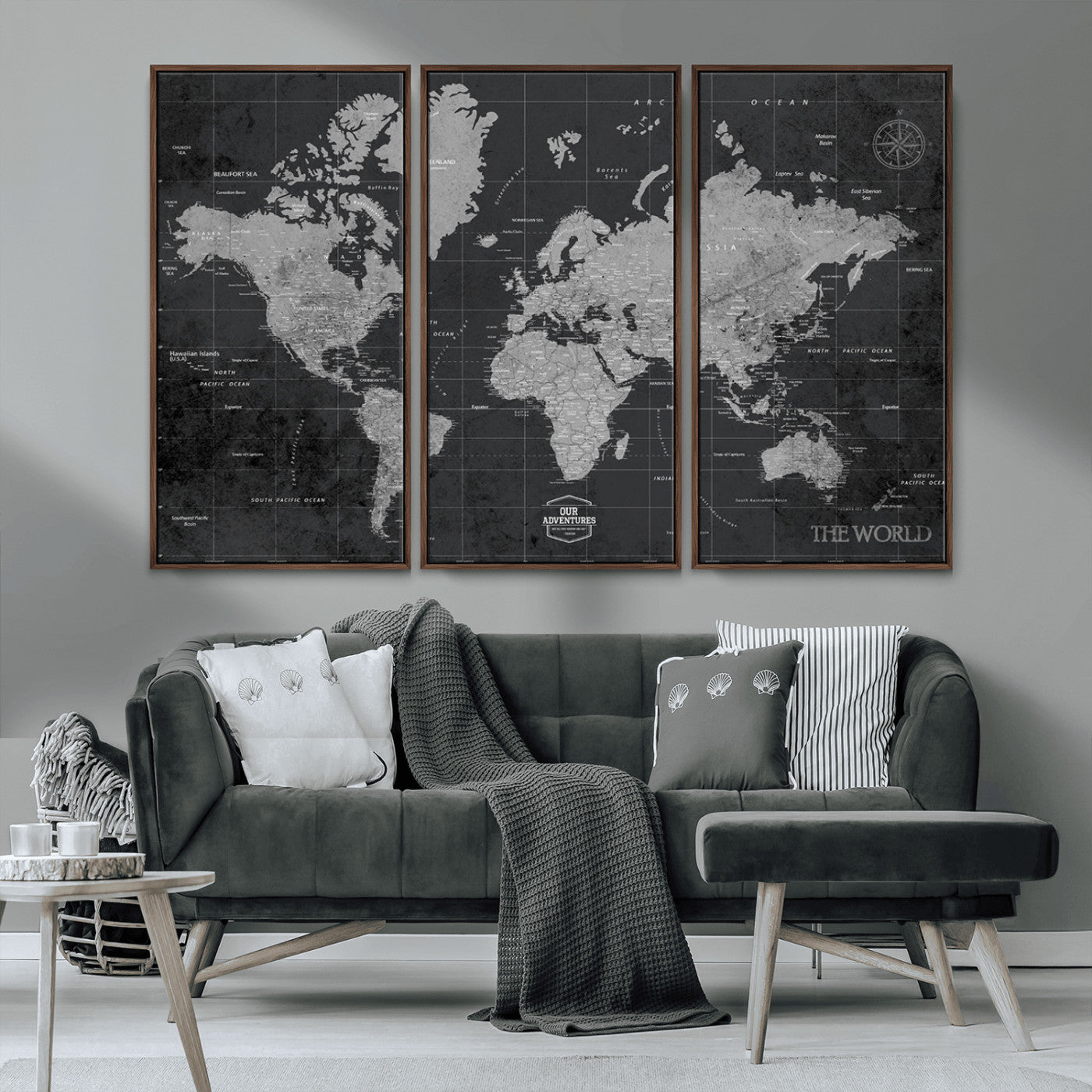 MGV-FC-48X32-3P - Push Pin World Map Canvas Print – Framed Wall Art for Couples to Track Their Travels – Anniversary