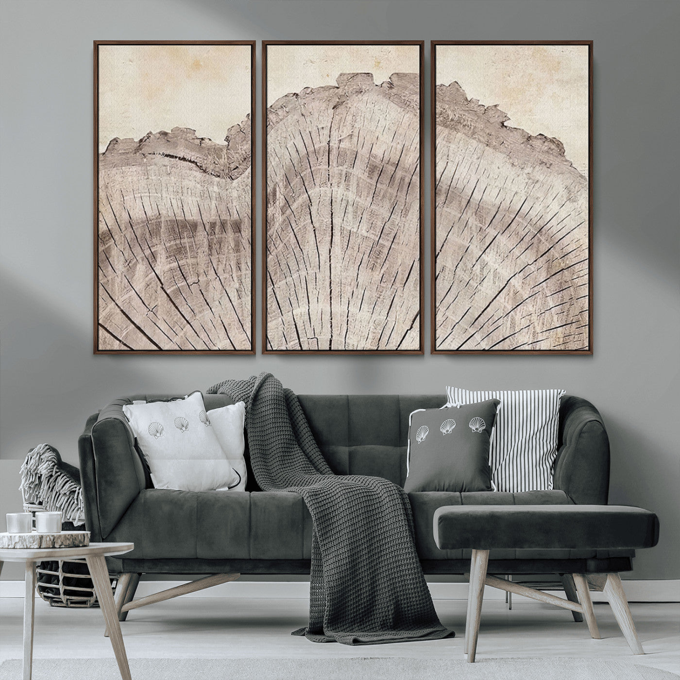 MGV-FC-48X32-3P - Tree Ring Wall Art Triptych, Rustic Wood Ring Canvas Print, Minimalist Wall Decor for Modern Homes and Farmhouse Decor