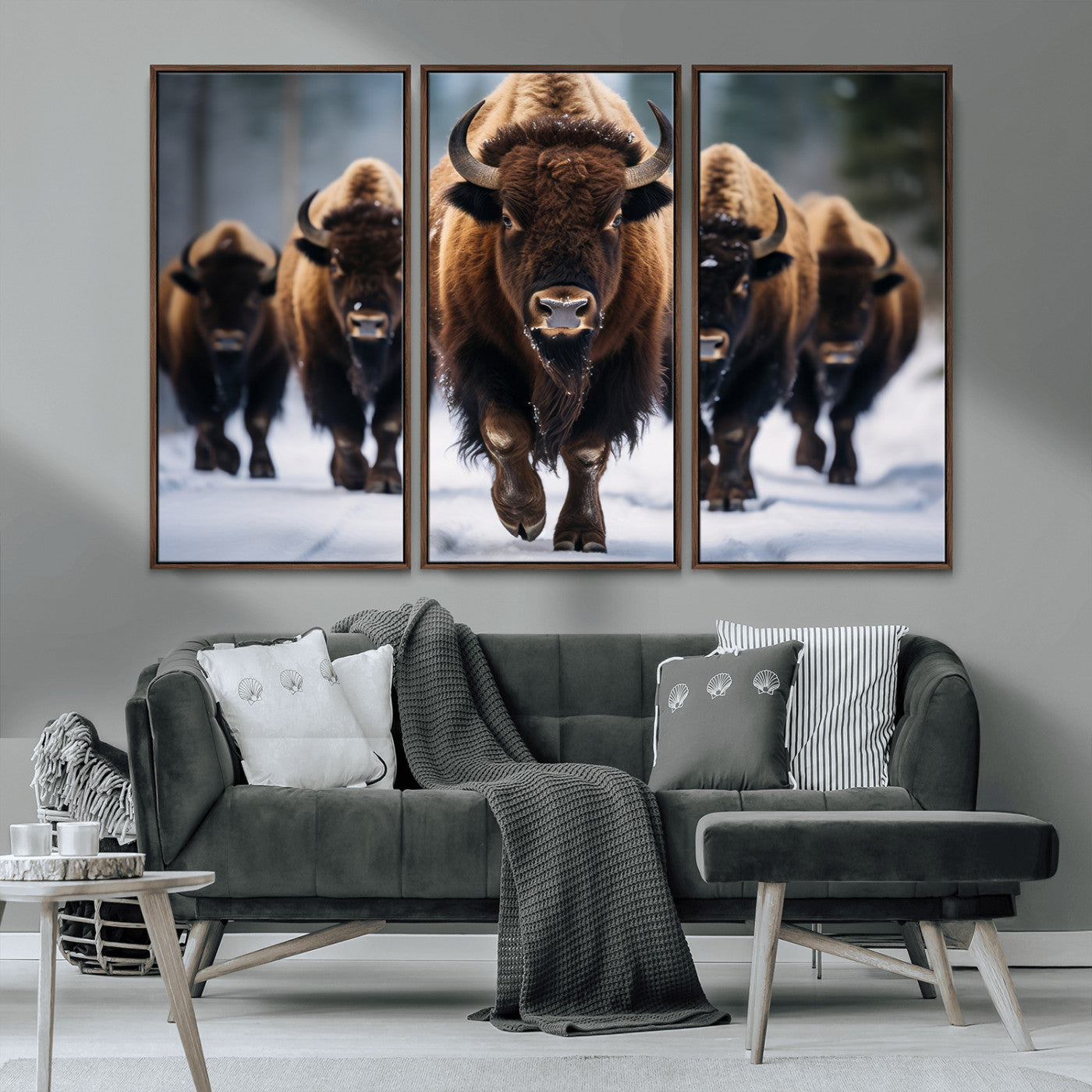 MGV-FC-48X32-3P - Buffalo Wall Art Canvas Print, American Bison Herd Wall Art Canvas Print - Bison Canvas Print