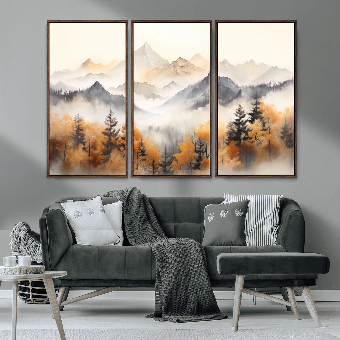 MGV-FC-48X32-3P - Abstract Mountain Wall Art | Misty Mountain Forest and Mountains Canvas Print for Living Room,