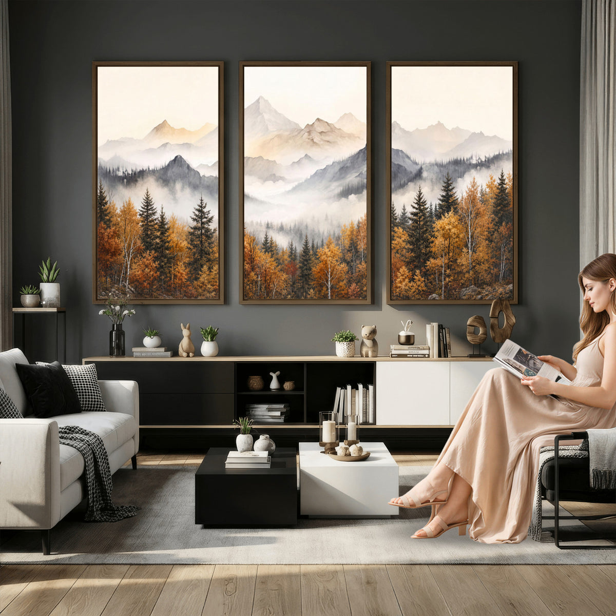 70049-MGV-CV-36X24 - Abstract Mountain Wall Art, Misty Mountain Forest