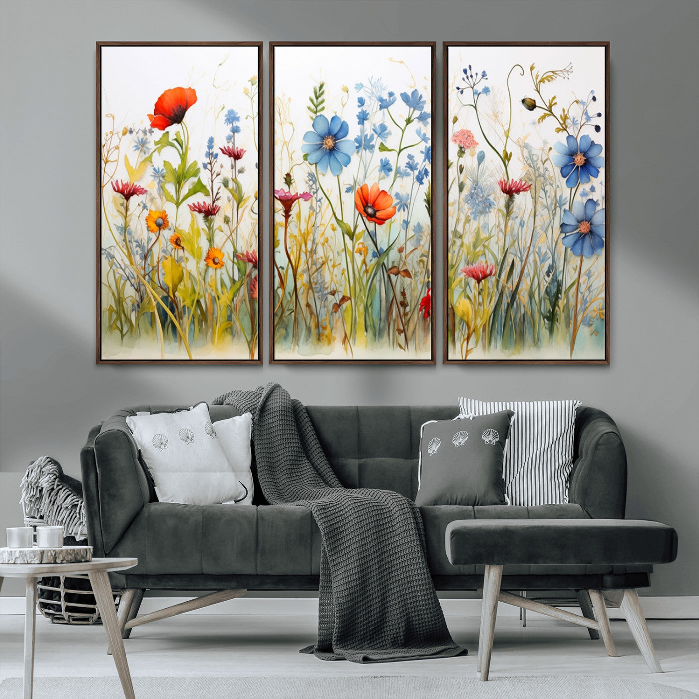 MGV-FC-48X32-3P - Colorful Wildflower Canvas Wall Art - Vibrant Floral Botanical Print, Bright Nature Decor for Living