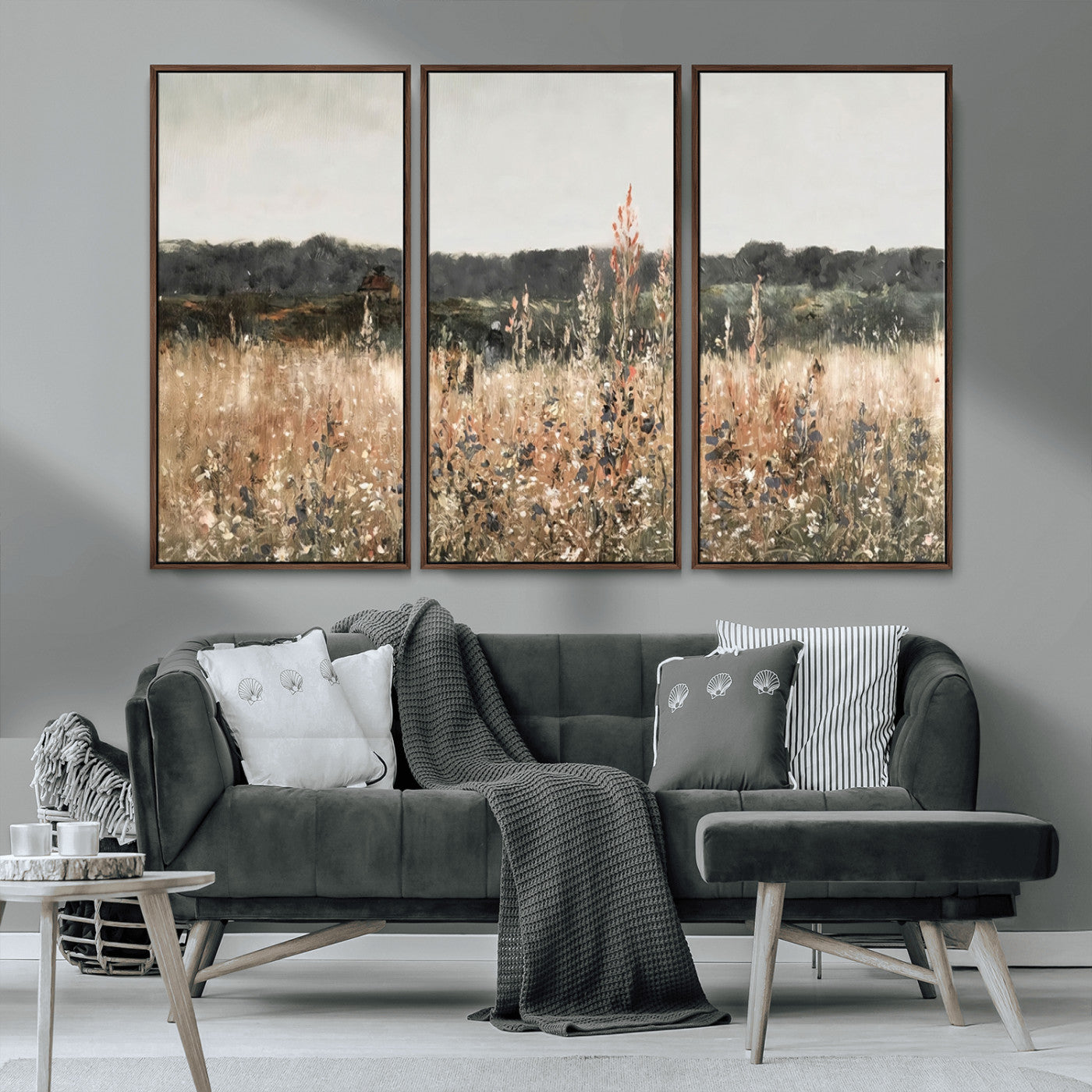 MGV-FC-48X32-3P - Abstract Wildflower Art Field Landscape Oil Painting Print, Country Field Wall Art - Framed Ready to Hang