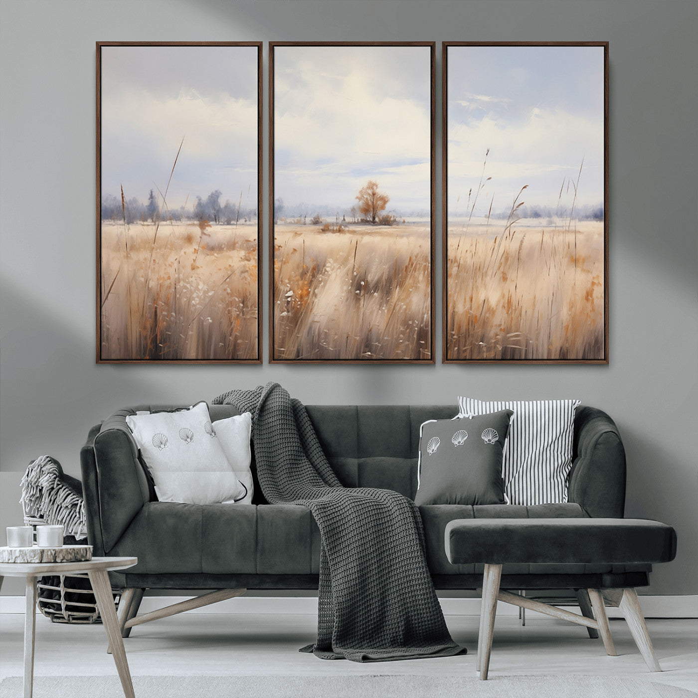 MGV-FC-48X32-3P - Golden Fields Wall Art Print Canvas – Serene Landscape of Nature’s Tranquility in Minimalist for
