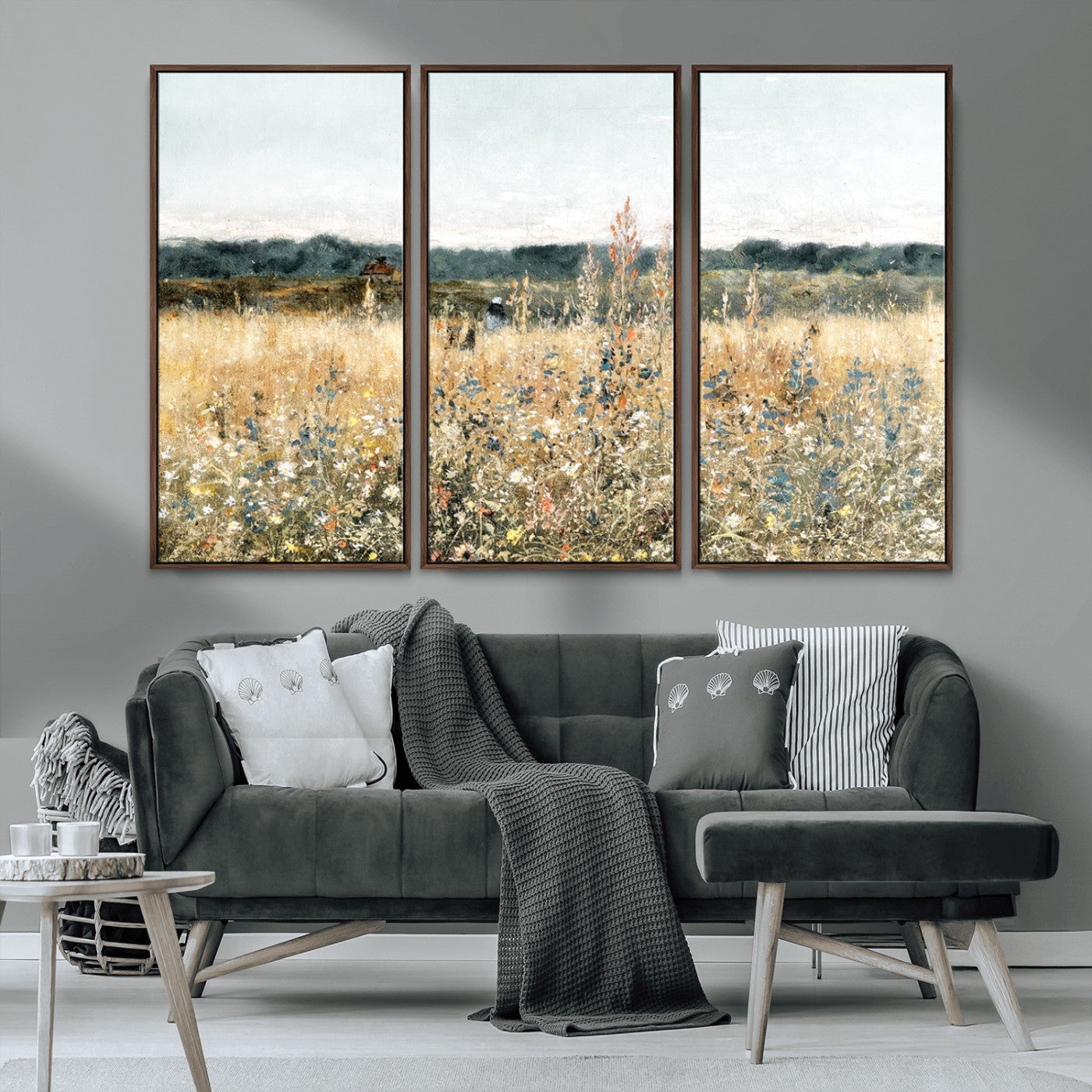 MGV-FC-48X32-3P - Wildflower Field Wall Art Canvas | Nature-Inspired Landscape Canvas Print for Living Room or Office | Rustic Floral Decor