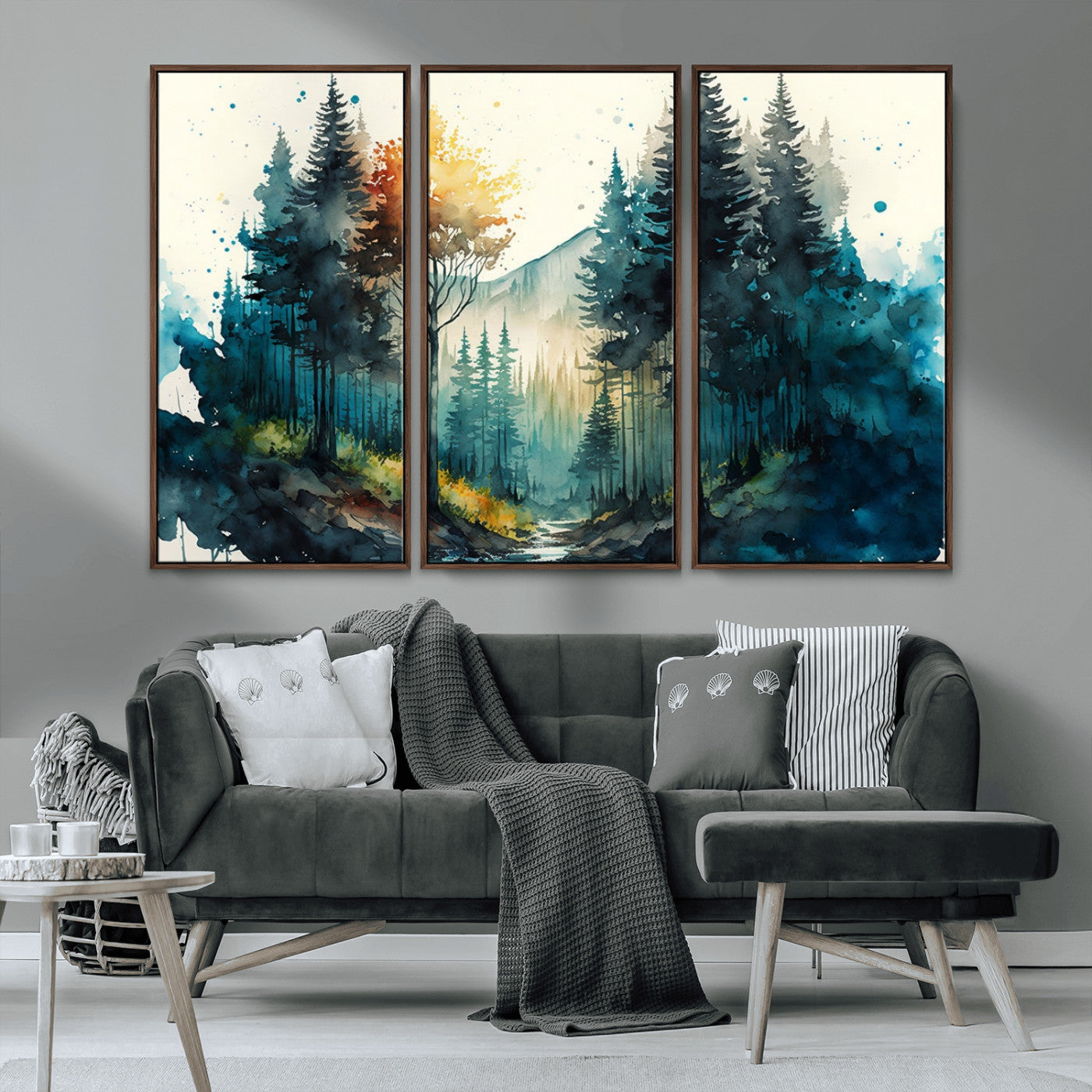 MGV-FC-48X32-3P - Watercolor Trees Forest Abstract Wall Art Canvas Print