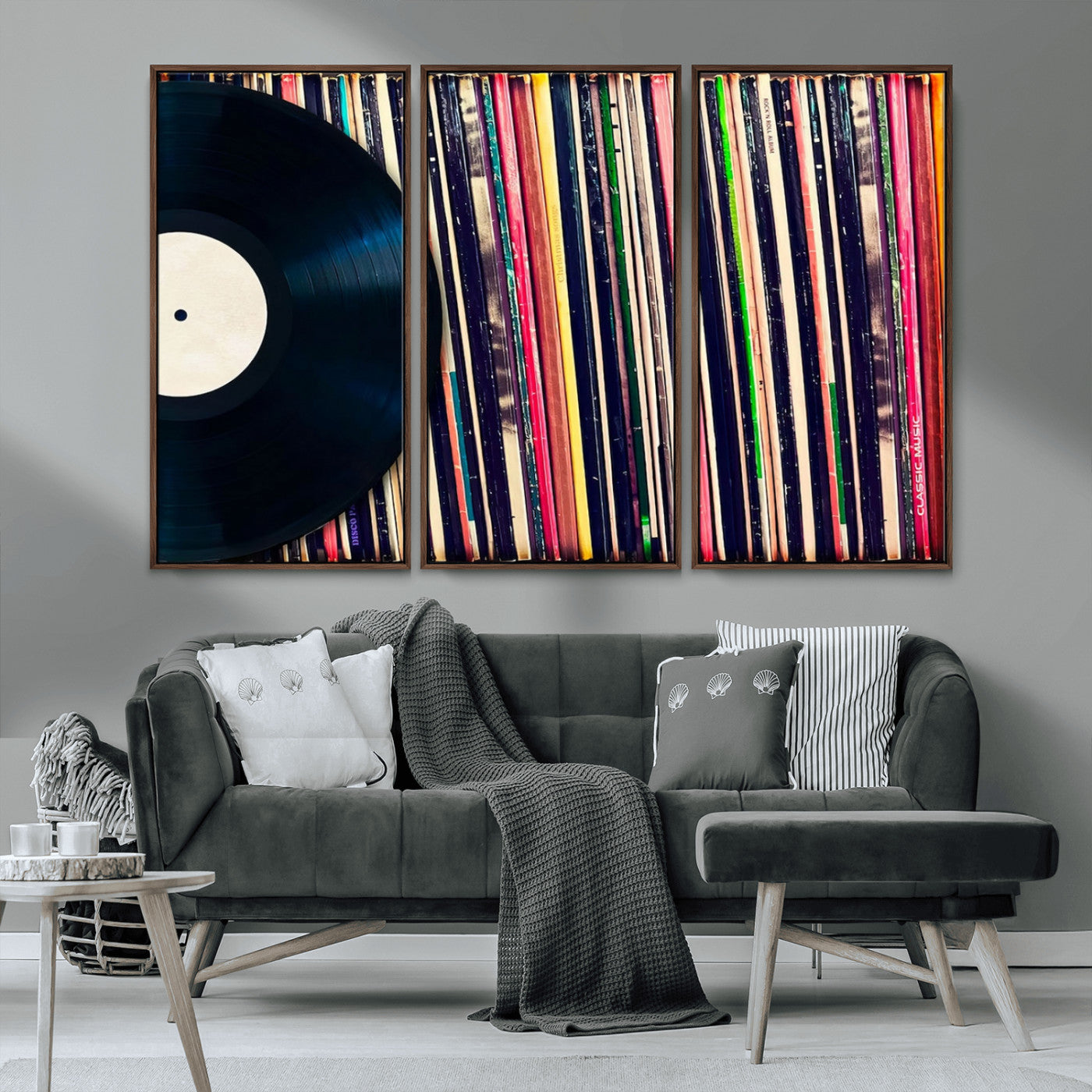 MGV-FC-48X32-3P - Vinyl Record and Album Collection Canvas Wall Art - Retro Music Decor for Living Room, Vintage Vinyl Lover’s Set