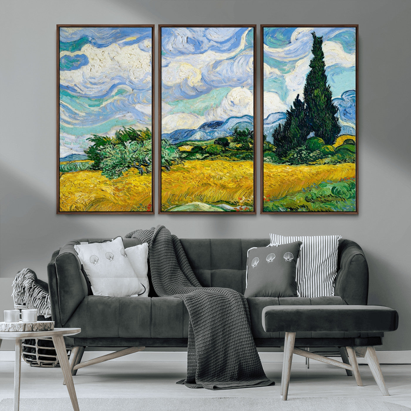 MGV-FC-48X32-3P - Wheatfield With Cypresses By Van Gogh Painting Wall Art Canvas Print