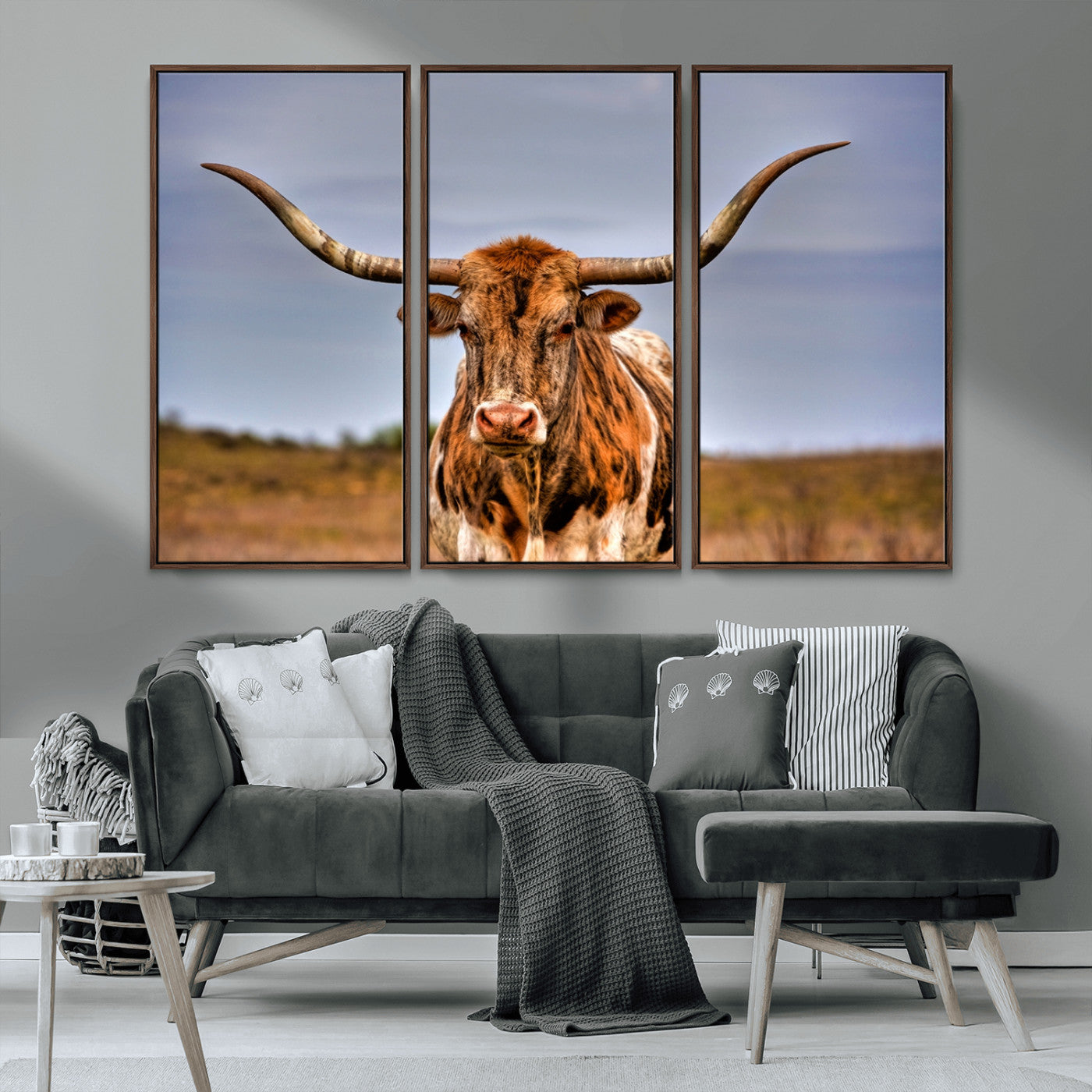 -Texas Longhorn Wall Art Print, Framed Longhorn Cow Wall Art