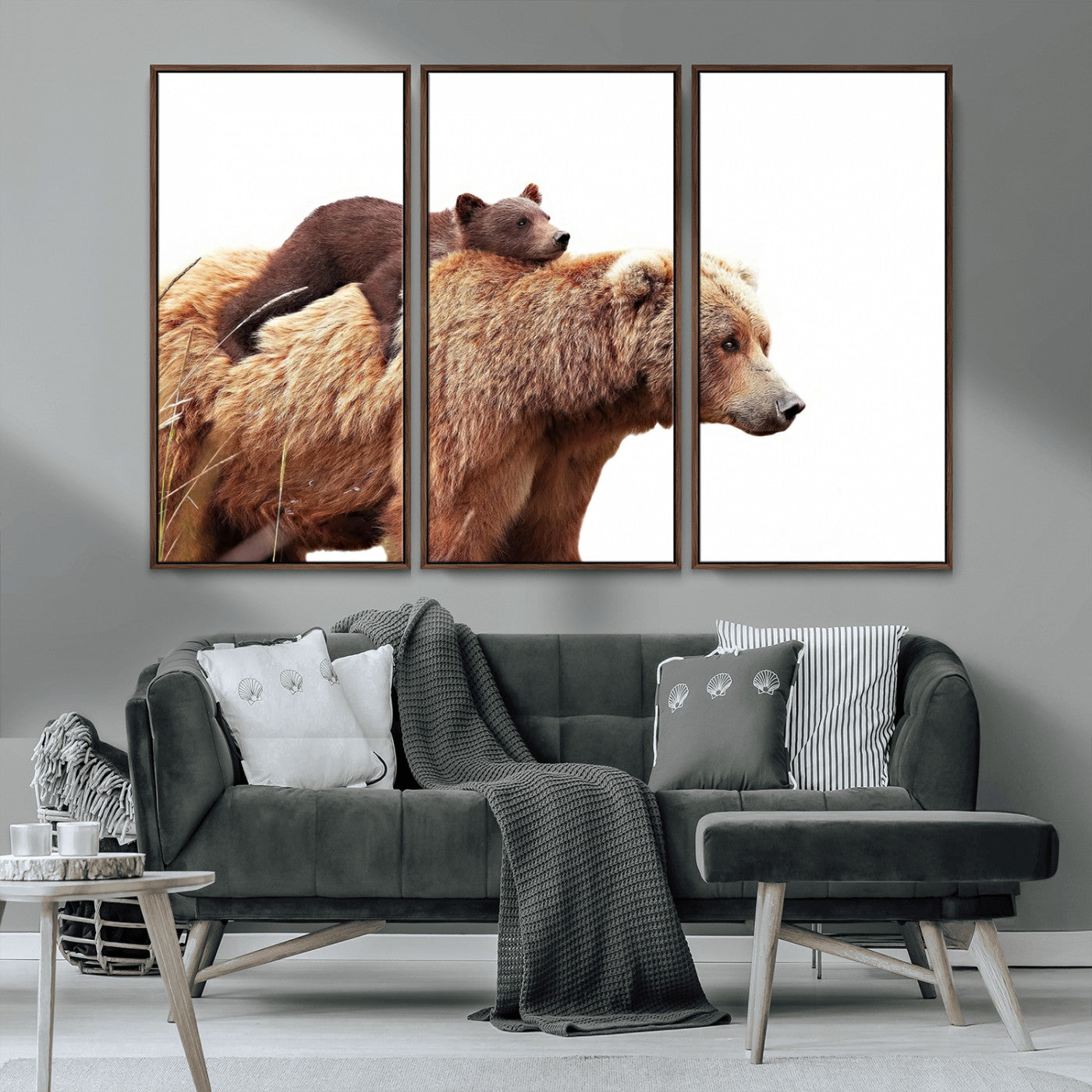 MGV-FC-48X32-3P - Mother and Baby Bear Canvas Wall Art - Adorable Wildlife Animal Print, Cozy Rustic Decor for Living Room,