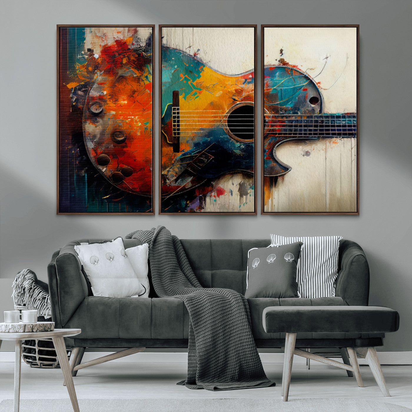 MGV-FC-48X32-3P - Abstract Guitar Wall Art Canvas | Vibrant Music-Inspired Art for Living Room or Studio | Colorful Music Decor Canvas Print