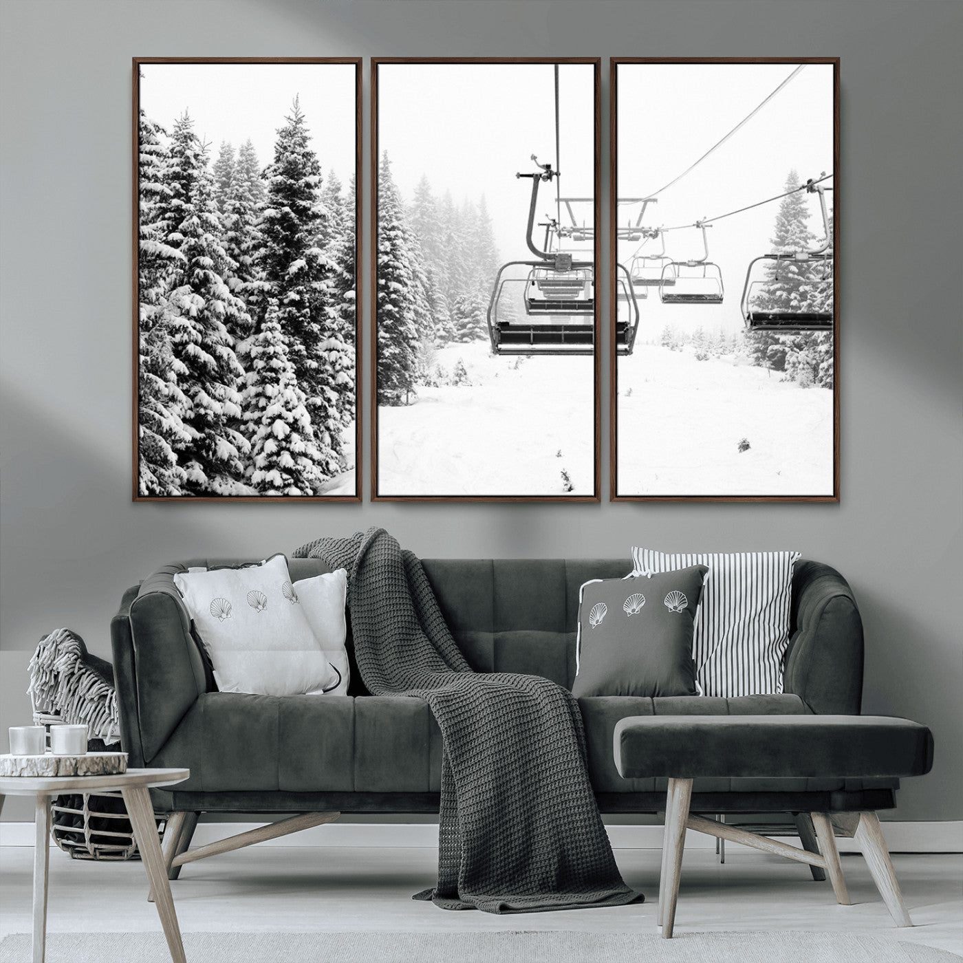 MGV-FC-48X32-3P - Ski Wall Art - Ski Lift Wall Art Canvas Print Snow Covered Spruce Trees Winter Wall Art Ski Skier