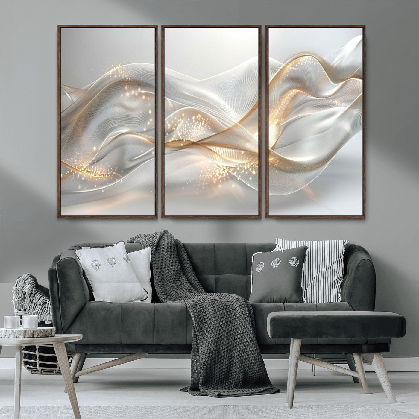 -Abstract art Grey and Gold Lines Wall Art