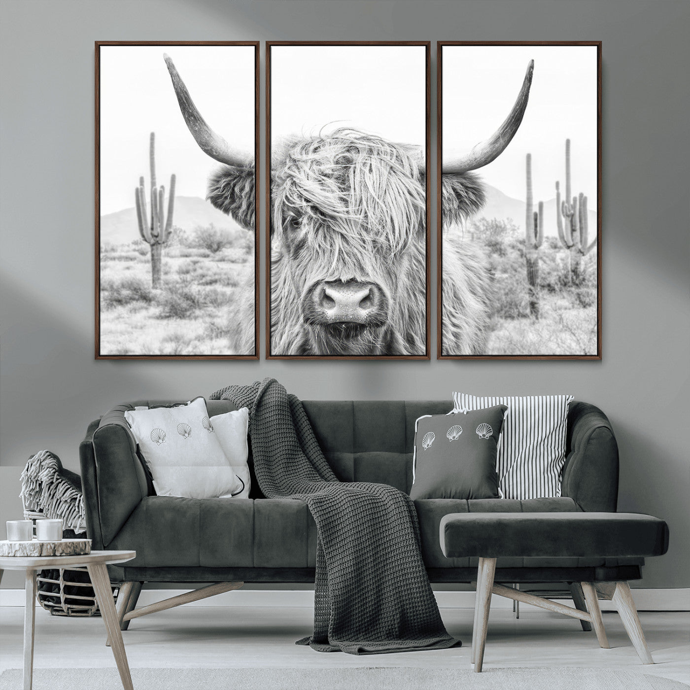 -Rustic Charm | Cow Longhorn Black White Bighorn Wall Art Canvas Print | Farmhouse Wall Art