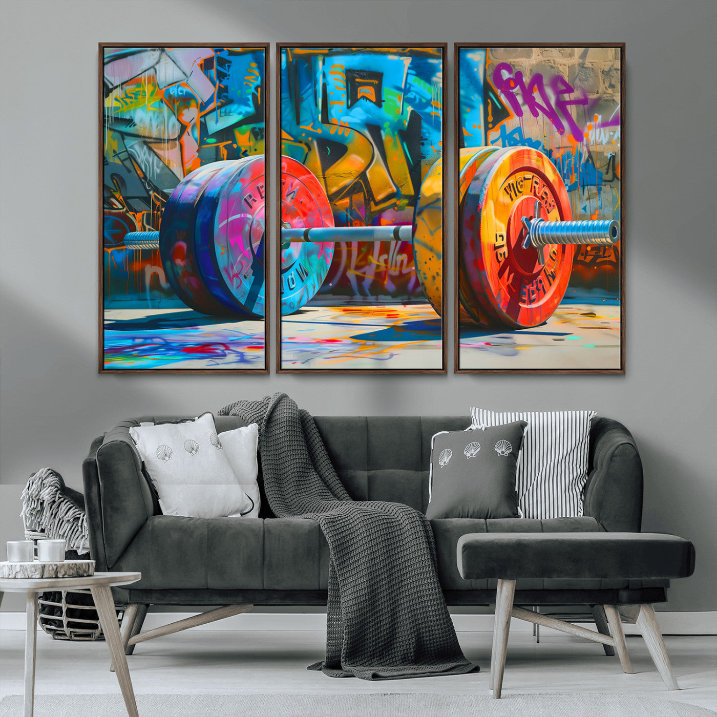 MGV-FC-48X32-3P - Fitness Gym Barbell Graffiti Wall Art Canvas Print