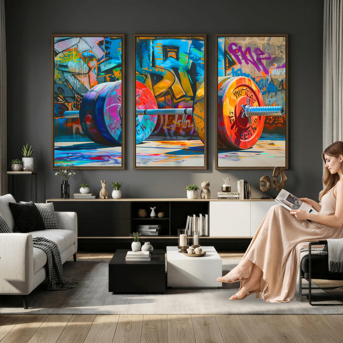 70871-MGV-CV-36X24 - Fitness Gym Barbell Graffiti Wall Art Canvas Print