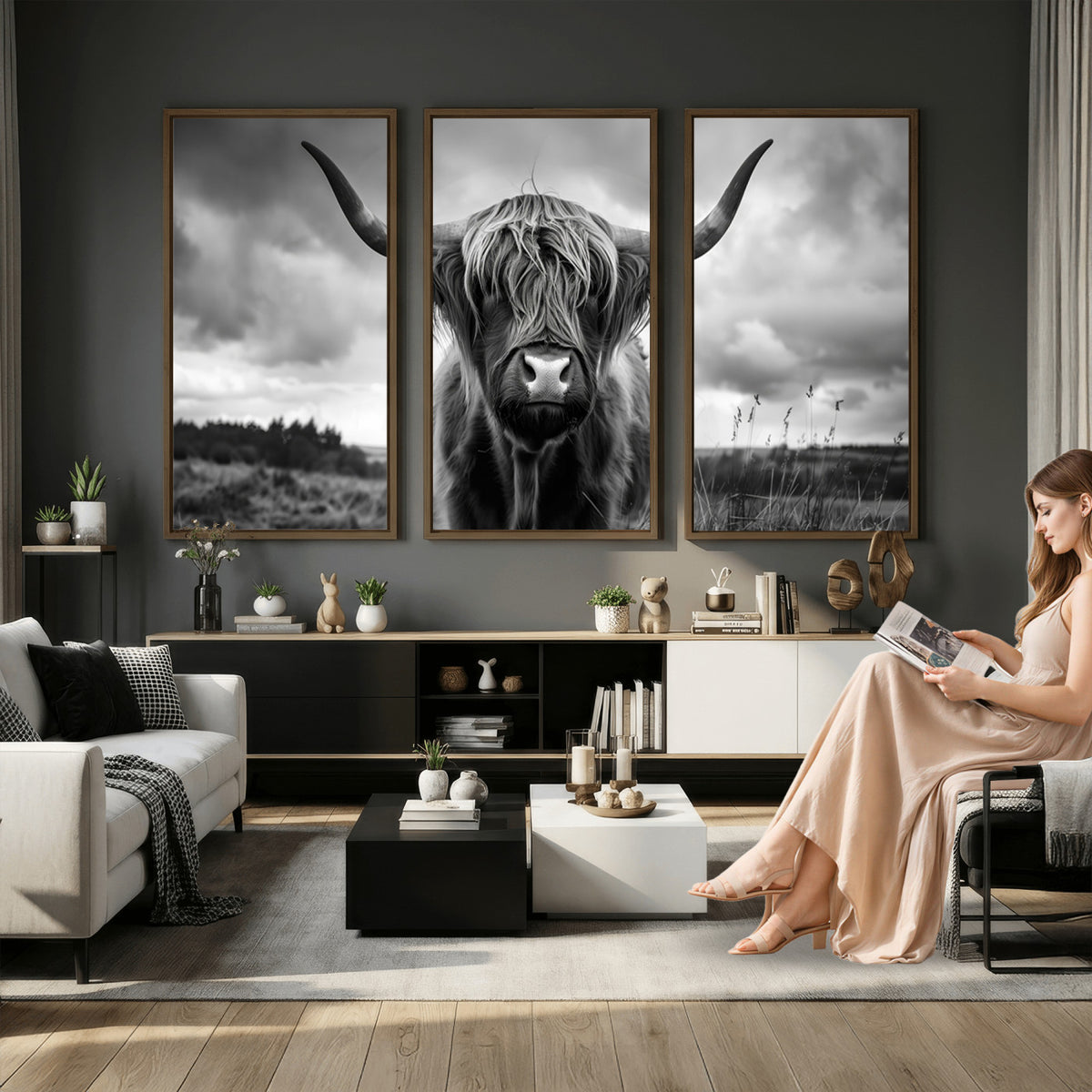 17924-_Poster-30x20 - Scottish Cow Wall Art Canvas Print, Longhorn Wall Art