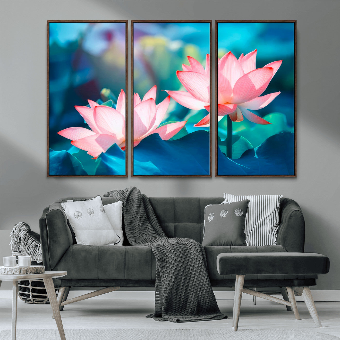 MGV-FC-48X32-3P - Pink Lotus Flower Canvas Wall Art | Vibrant Floral Wall Decor for Living Room, Office, or Bedroom | Large Botanical Art