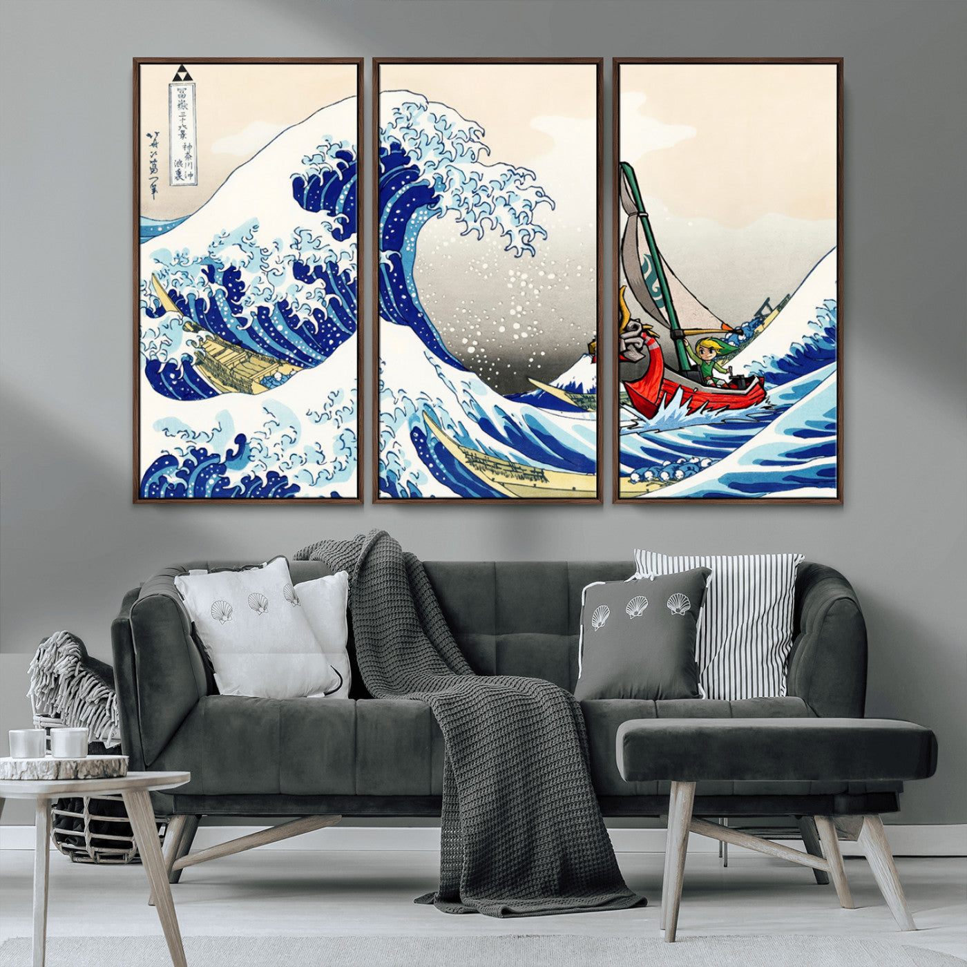 MGV-FC-48X32-3P - Katsushika Hokusai Kanagawa Giant Wave Wall Art Canvas Print | Iconic Japanese Art for Living Room