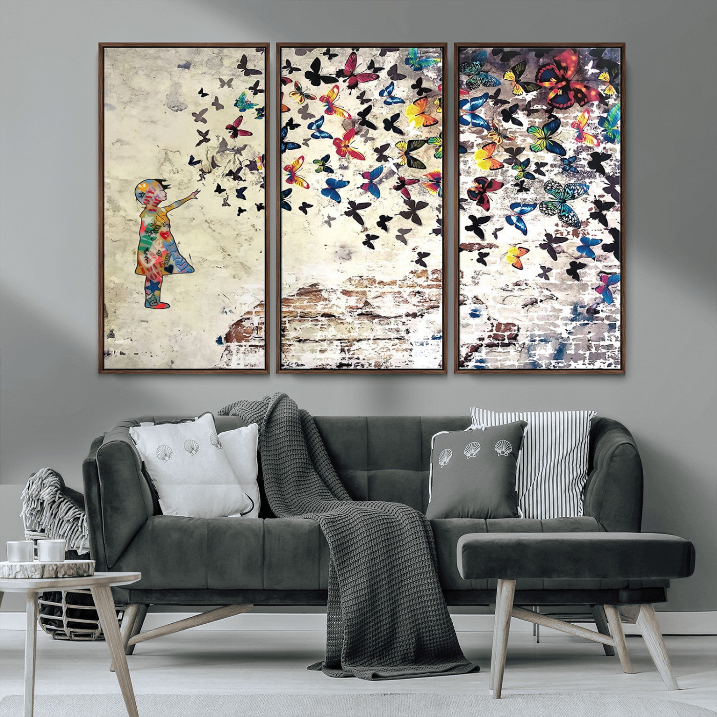 MGV-FC-48X32-3P - Banksy Wall Art - Banksy Girl Butterfly Graffiti Wall Art Canvas Print - Butterfly Girl and Freedom Flight - Vibrant Street Art Print