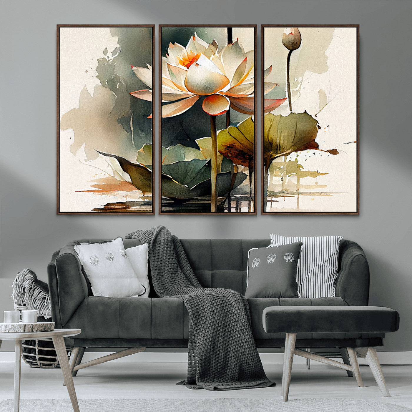 MGV-FC-48X32-3P - Lotus Flower Watercolor Canvas Print – A Symbol of Serenity and Growth, Captured in Soft Watercolors – Contemporary Wall Art for Tranquil Spaces