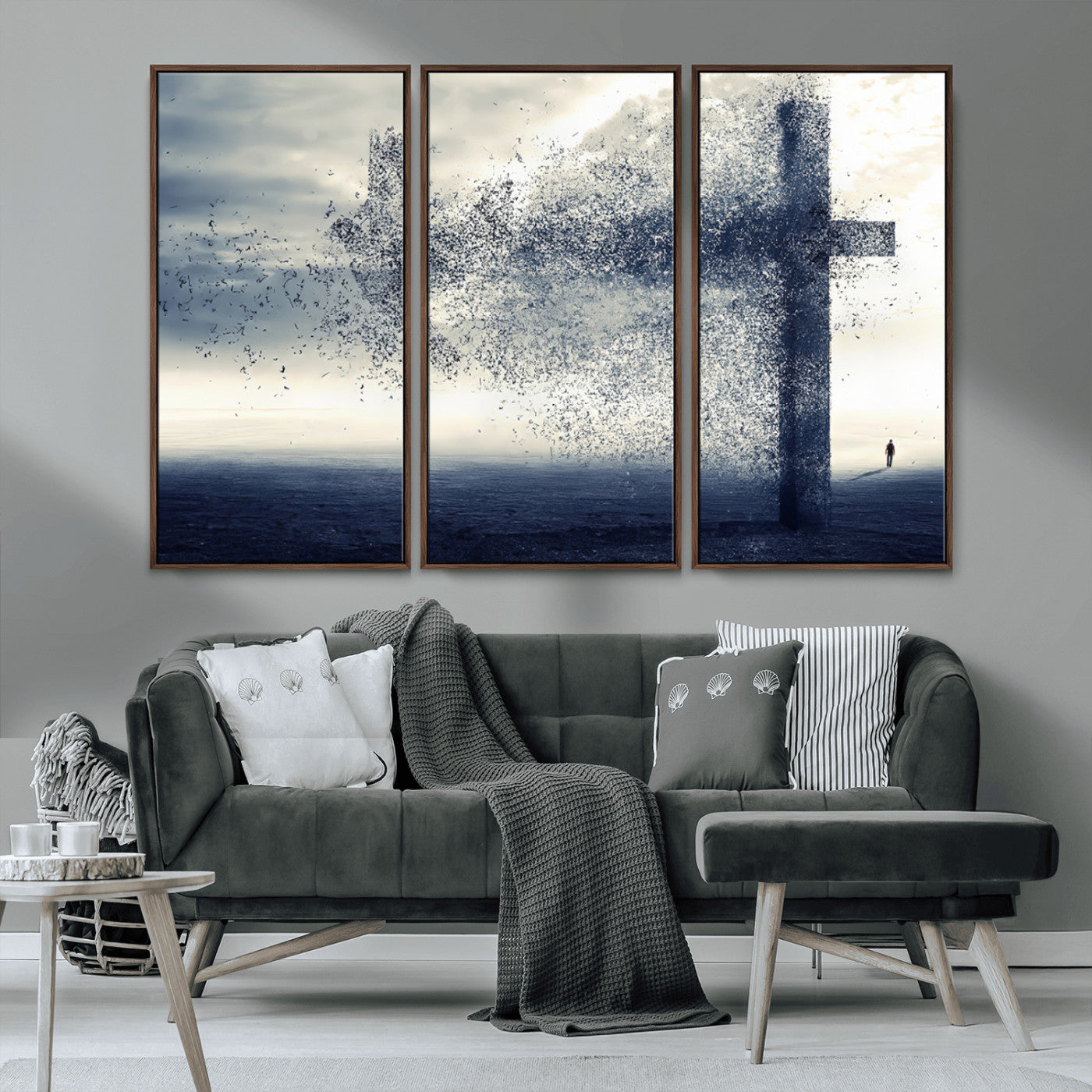 MGV-FC-48X32-3P - Jesus and the Fading Cross Wall Art Print – Symbol of Faith, Christian Wall Art Canvas Print, Framed and Ready to Hang