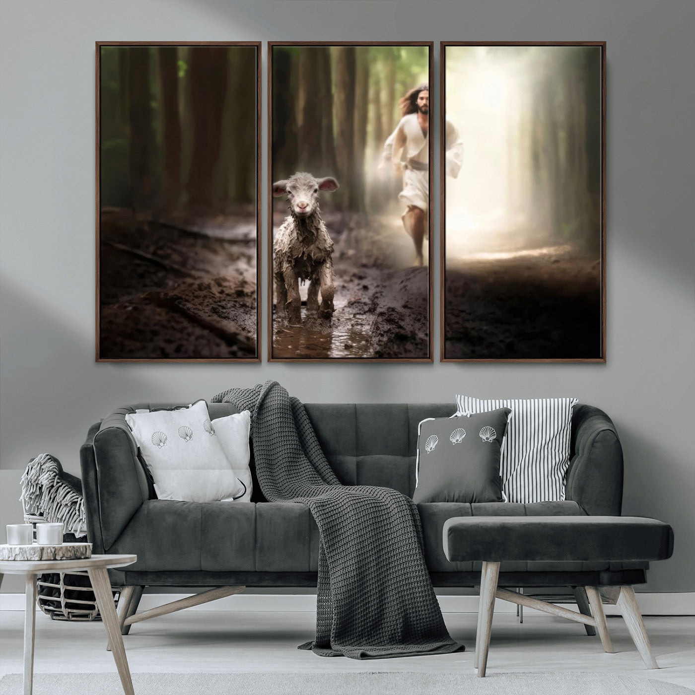 MGV-FC-48X32-3P - Jesus Canvas Wall Art - Jesus Running After Lost Lamb, Jesus, Christian Home Decor - Church Wall Art