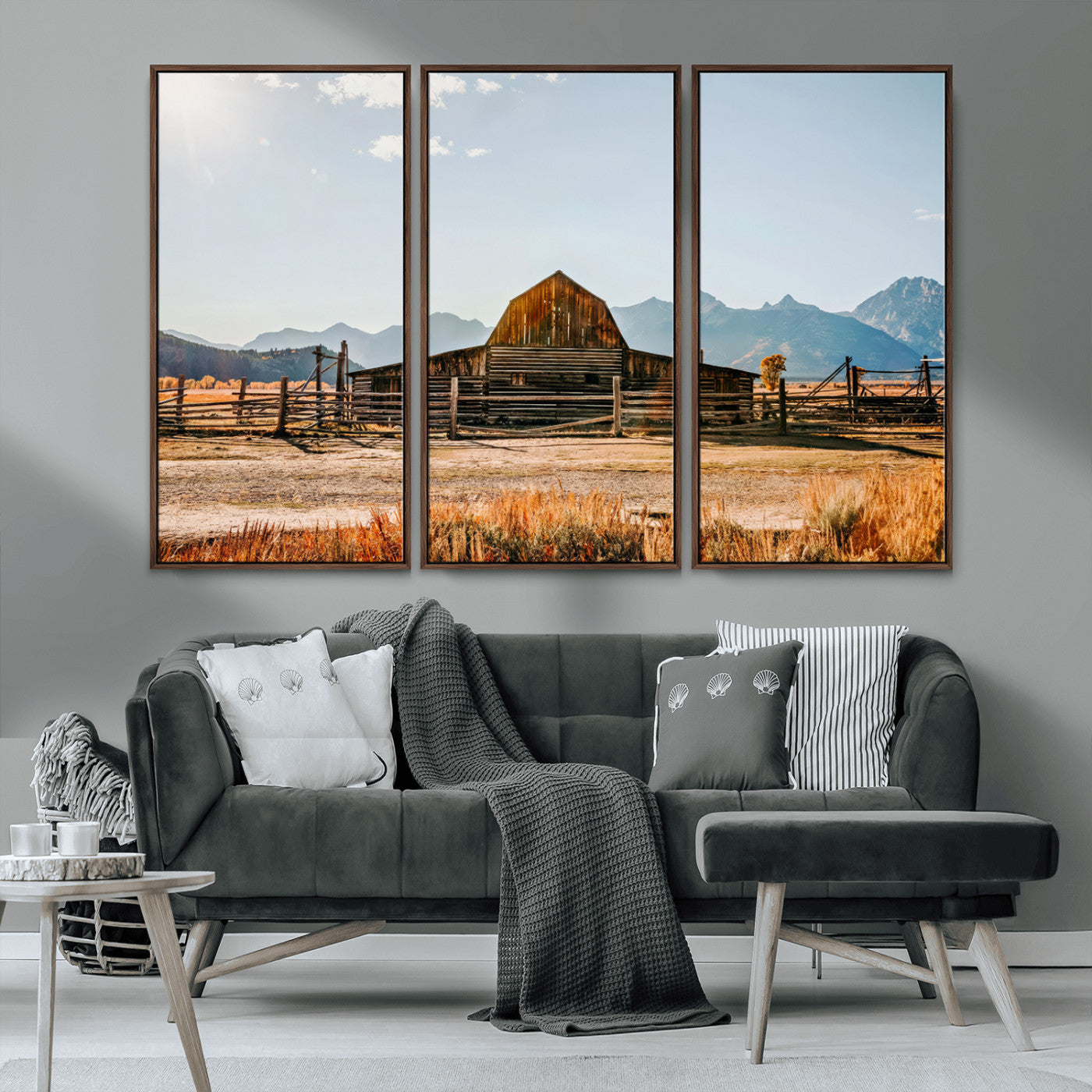 MGV-FC-48X32-3P - Vintage Old Barn Field Wall Art Canvas Print for Farmhouse Decor - Rustic Barn Wall Art Canvas Print